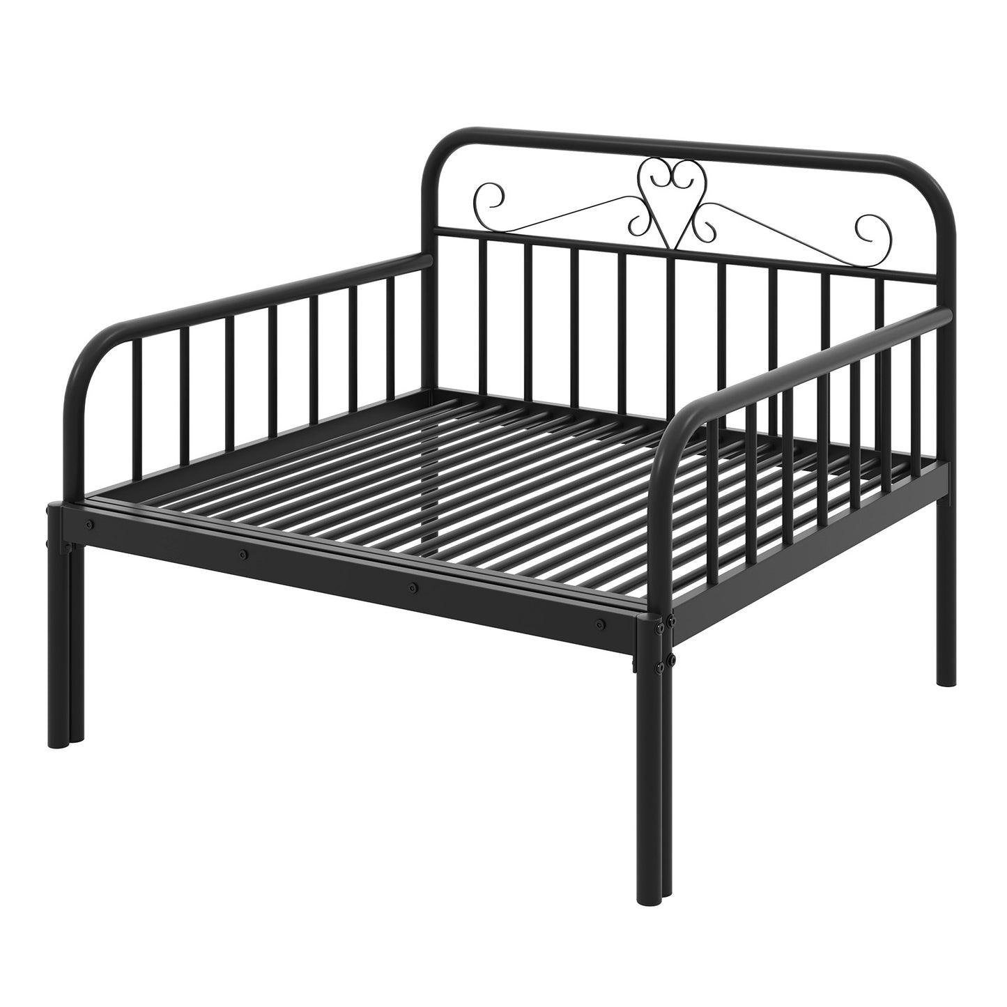 Convertible Metal Daybed with Guardrails and Armrests, Twin Size Bed – Black