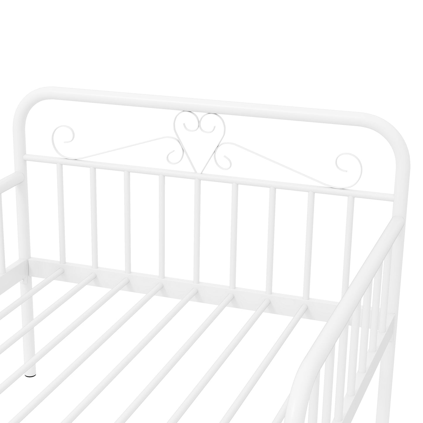 Convertible Metal Daybed with Guardrails and Armrests, Twin Size Bed – White