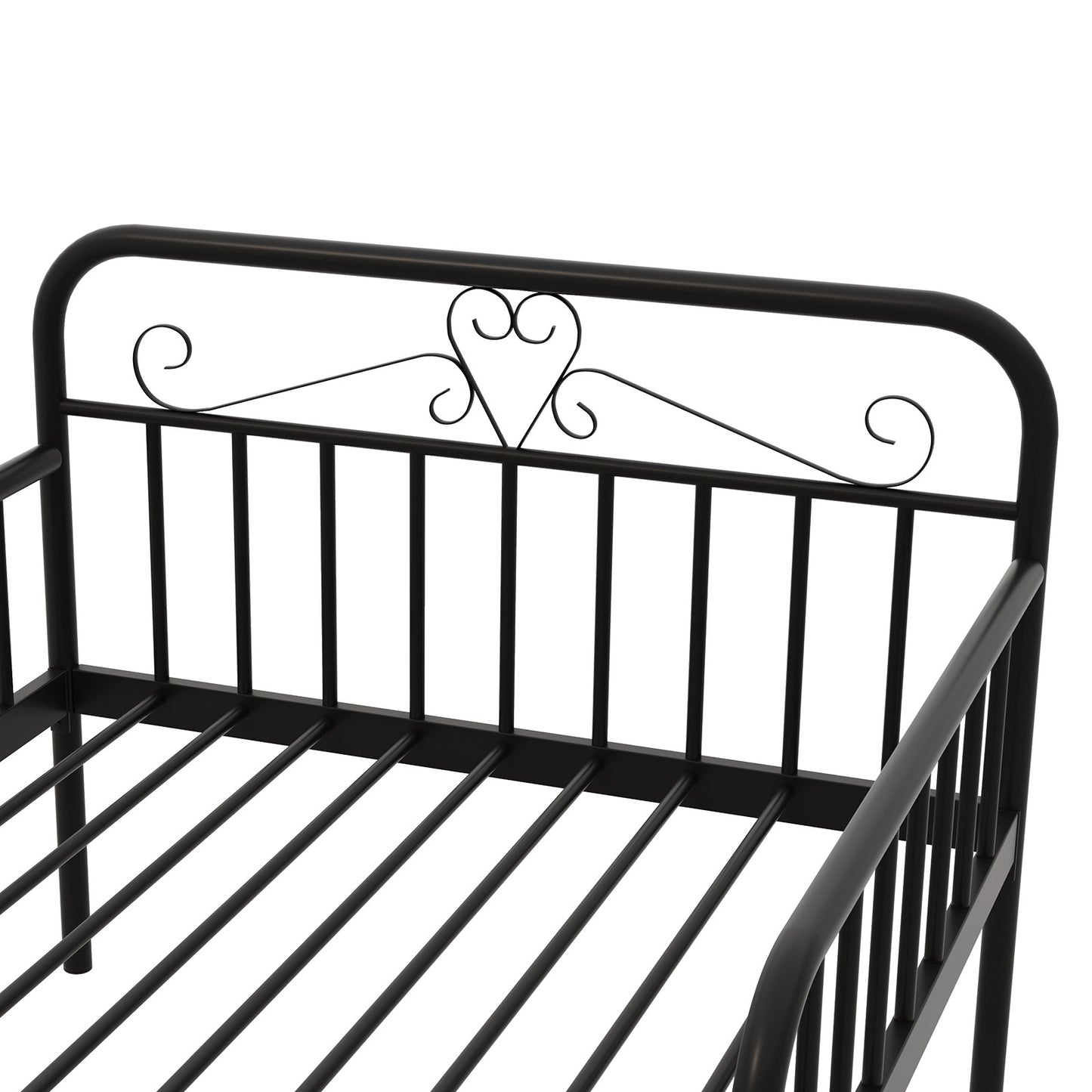 Expandable Black Metal Daybed with Guardrails & Armrests, Converts to Twin Size Bed