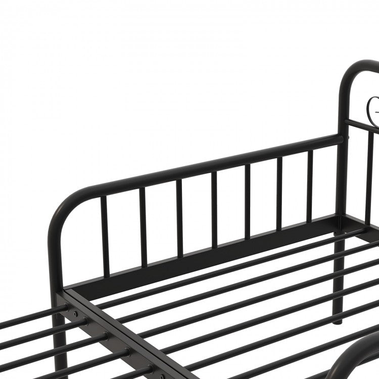 Convertible Metal Daybed with Guardrails and Armrests, Twin Size Bed – Black