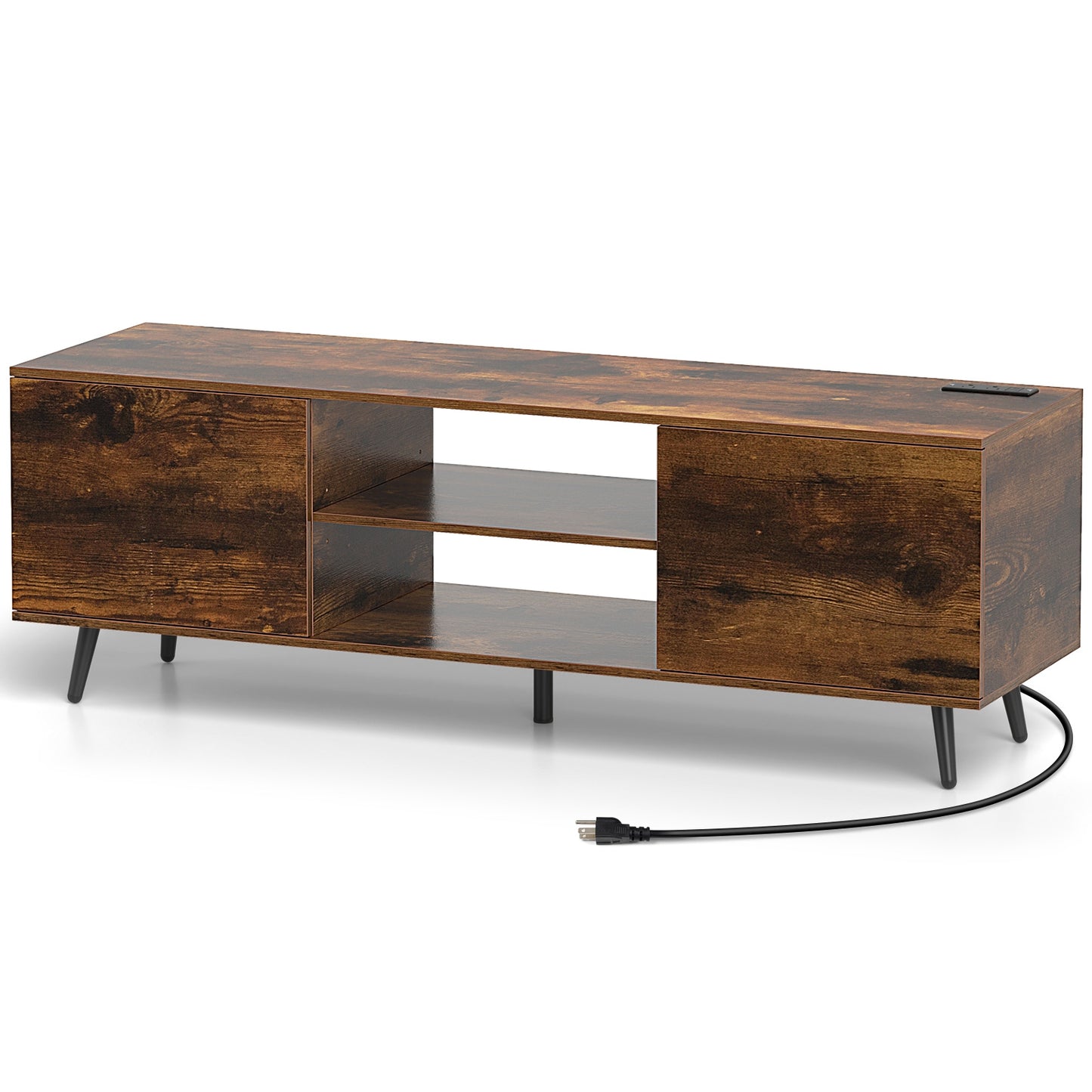 53.5 Inch TV Stand with Built-in Power Outlets Adjustable Shelf and Storage for 60 Inch TVs - Rustic Brown