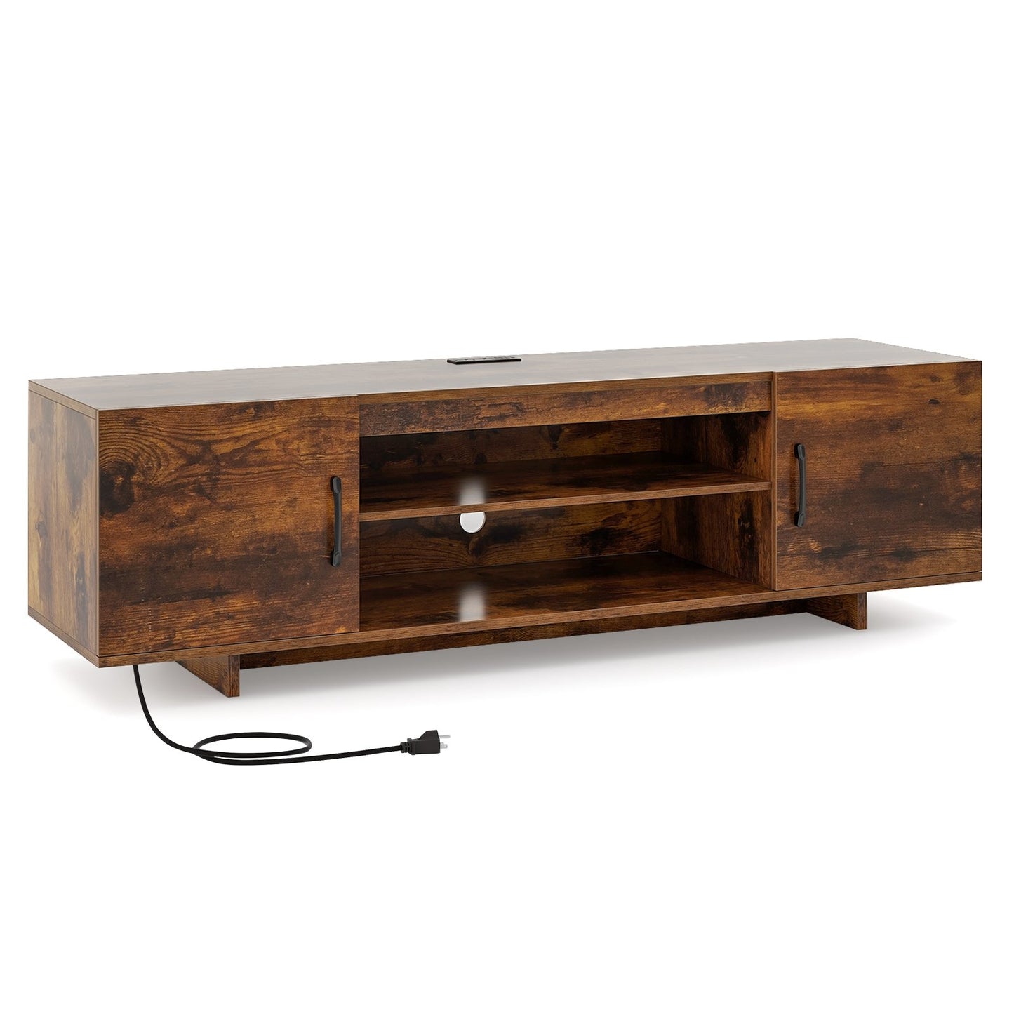 60 Inch TV Stand with Power Outlet, Cable Management, and Storage for 65 Inch TVs - Rustic Brown
