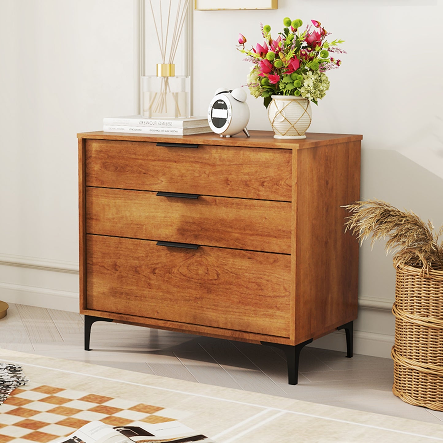 3-Drawer Dresser with Metal Legs and Anti-Tip Kit for Bedroom or Living Room