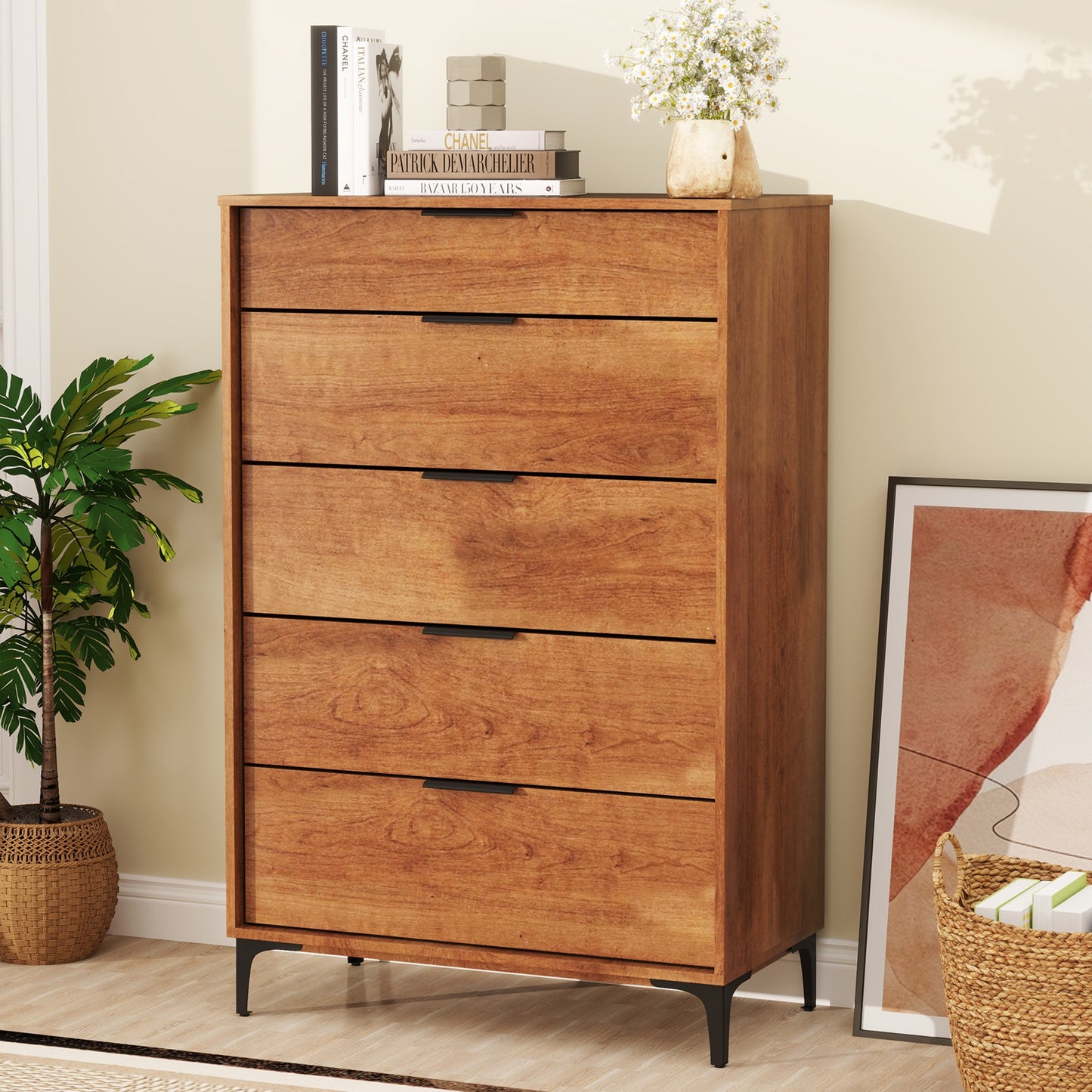 5-Drawer Dresser with Metal Legs and Anti-Tip Kit for Bedroom or Living Room