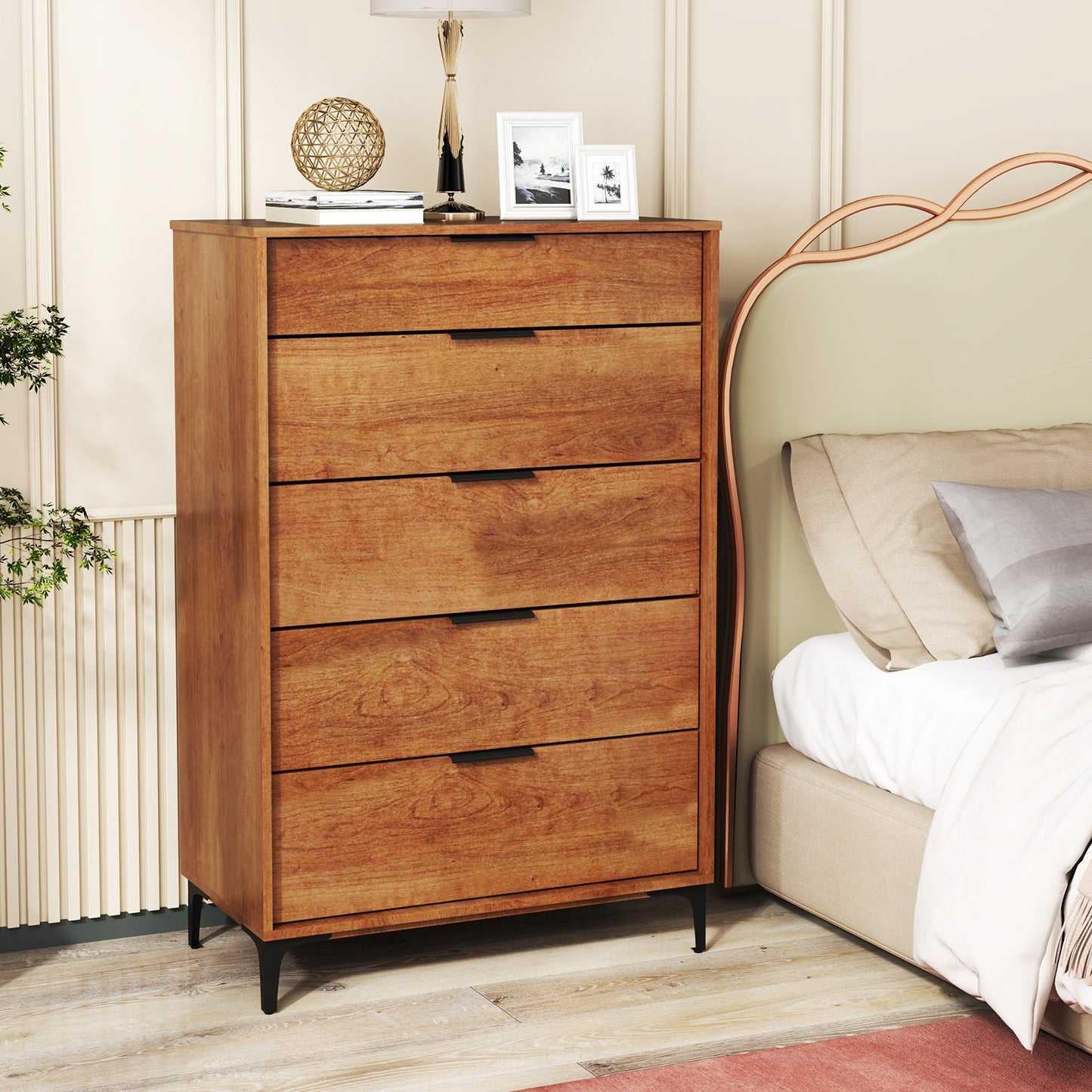 5-Drawer Dresser with Metal Legs and Anti-Tip Kit for Bedroom or Living Room