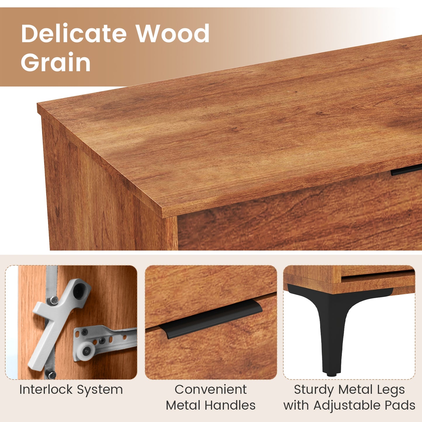 5-Drawer Dresser with Metal Legs and Anti-Tip Kit for Bedroom or Living Room