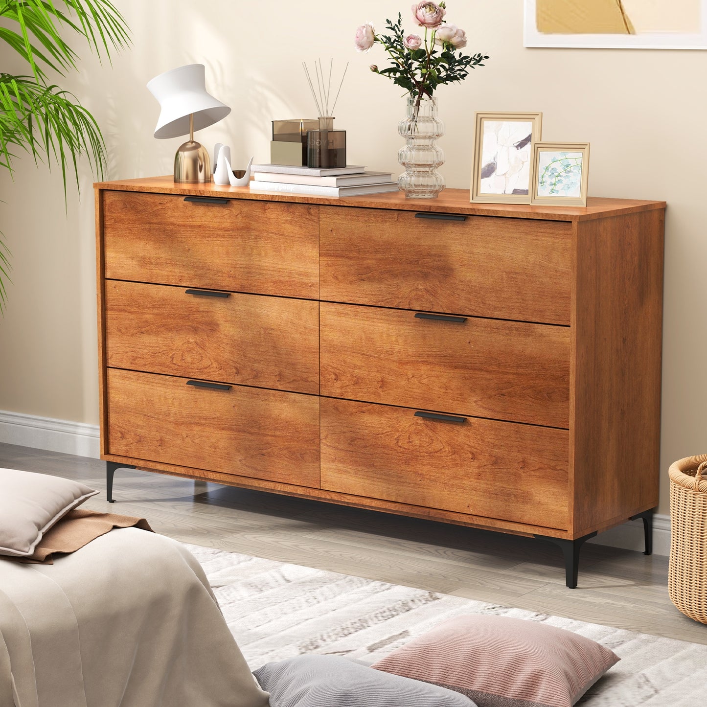 6-Drawer Dresser with Metal Legs and Anti-Tip Kit for Bedroom or Living Room