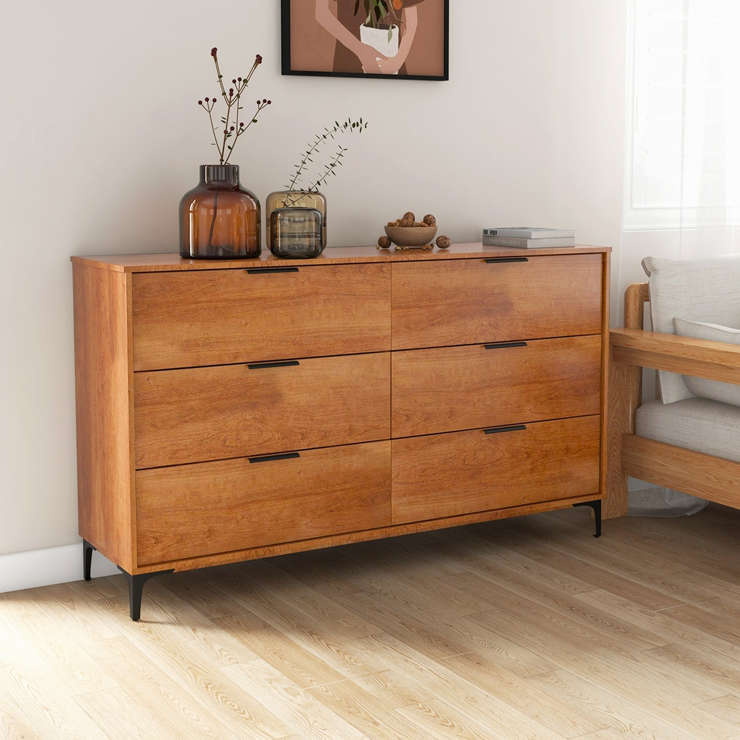 6-Drawer Dresser with Metal Legs and Anti-Tip Kit for Bedroom or Living Room