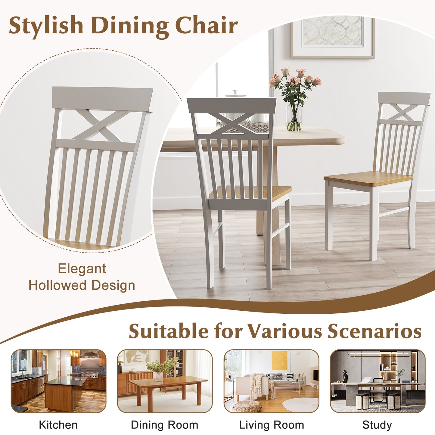 Elegant Wooden Dining Chairs Set of 2 with Sturdy Wooden Frame