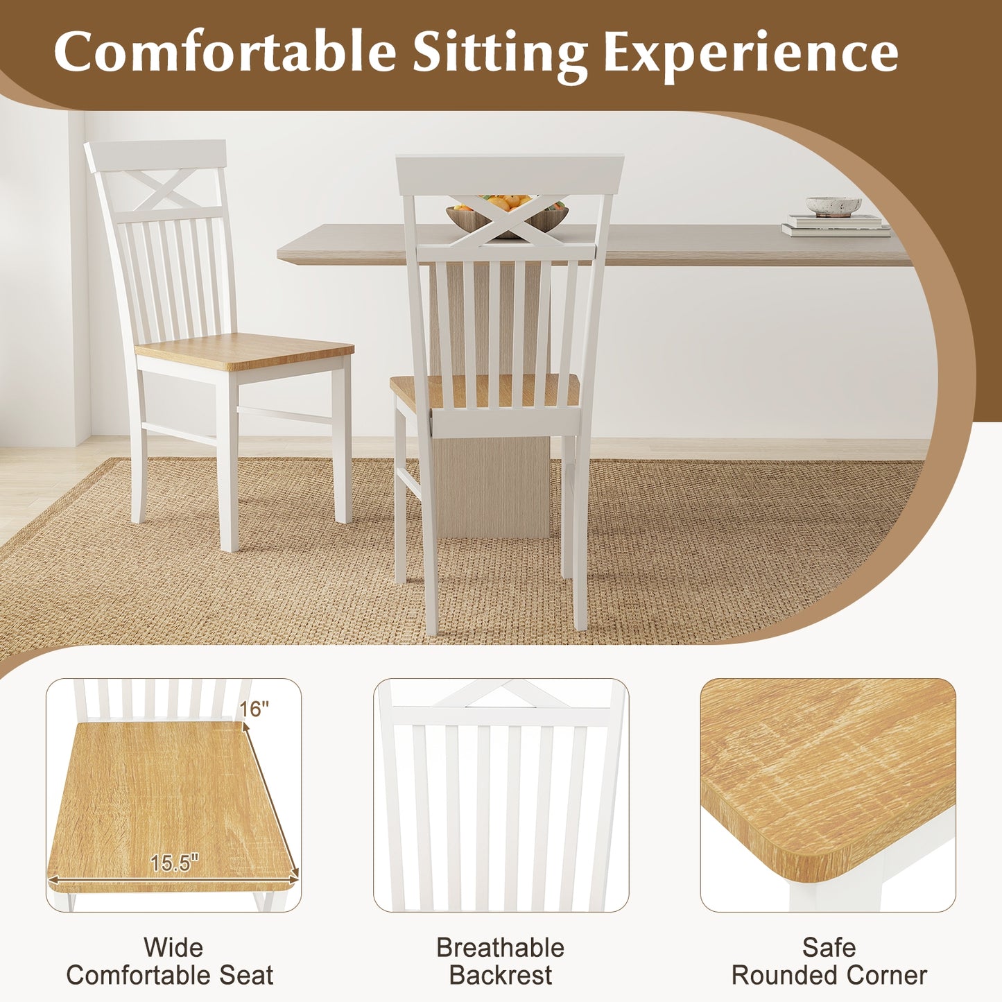 Elegant Wooden Dining Chairs Set of 2 with Sturdy Wooden Frame