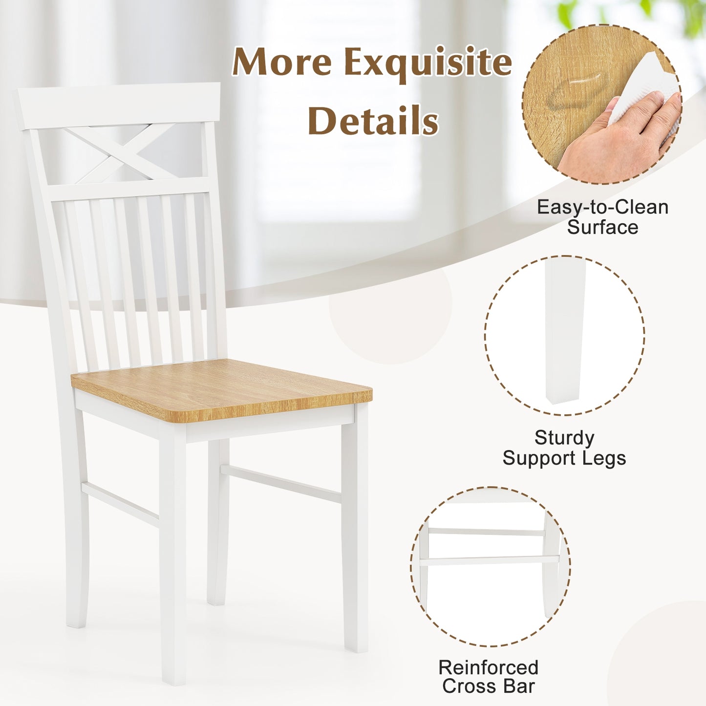 Elegant Wooden Dining Chairs Set of 2 with Sturdy Wooden Frame