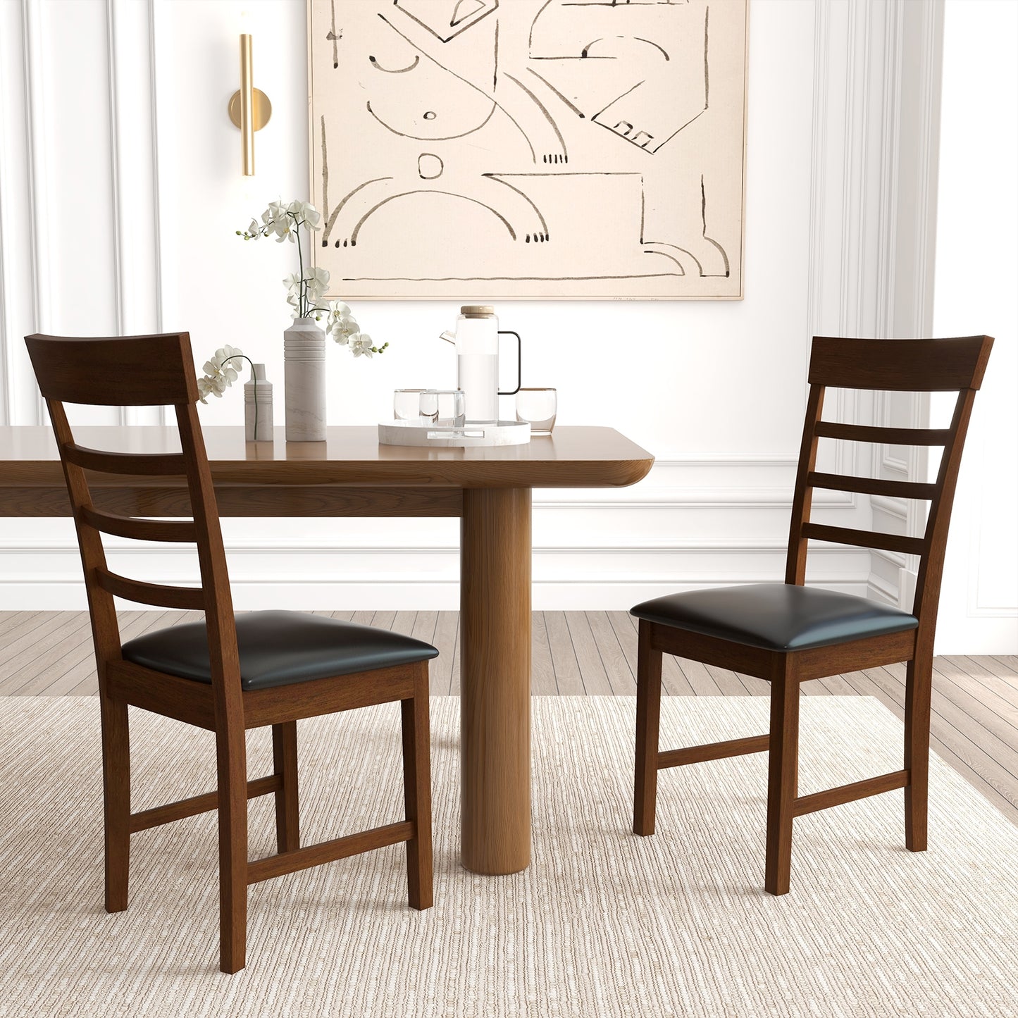 Elegant Wooden Dining Chairs Set of 2 with Rubber Wood Frame and PU Leather Upholstery