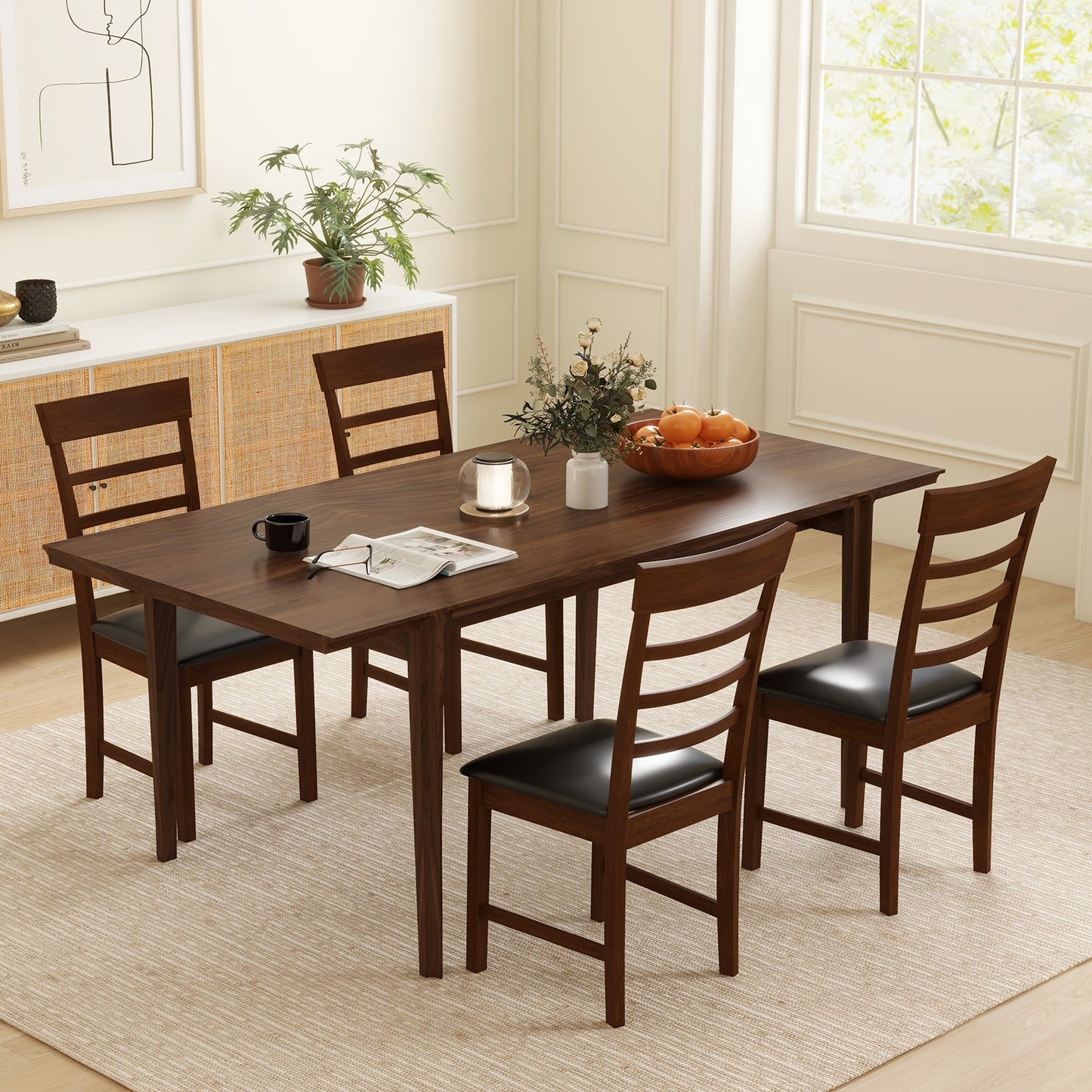 Elegant Wooden Dining Chairs Set of 2 with Rubber Wood Frame and PU Leather Upholstery