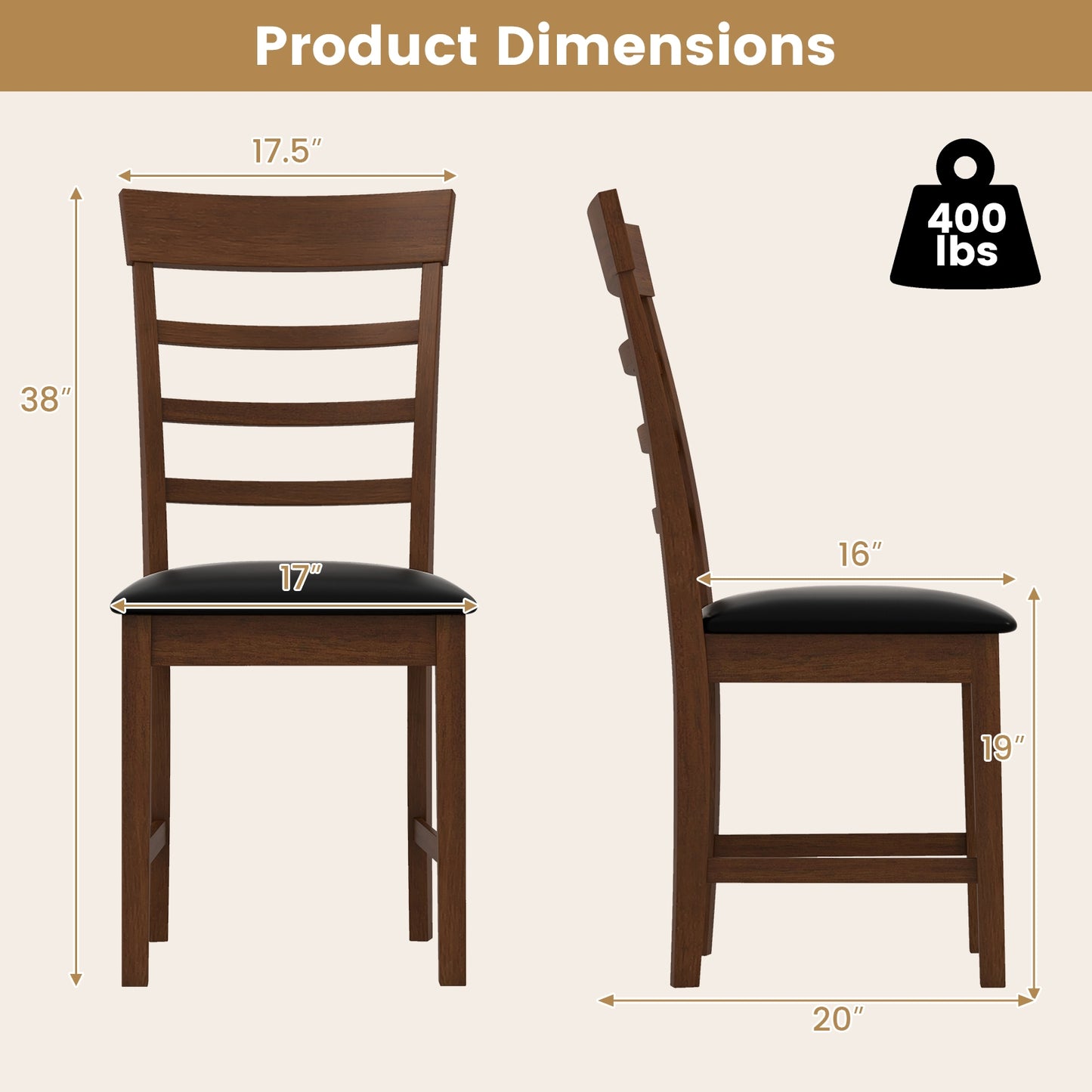 Elegant Wooden Dining Chairs Set of 2 with Rubber Wood Frame and PU Leather Upholstery