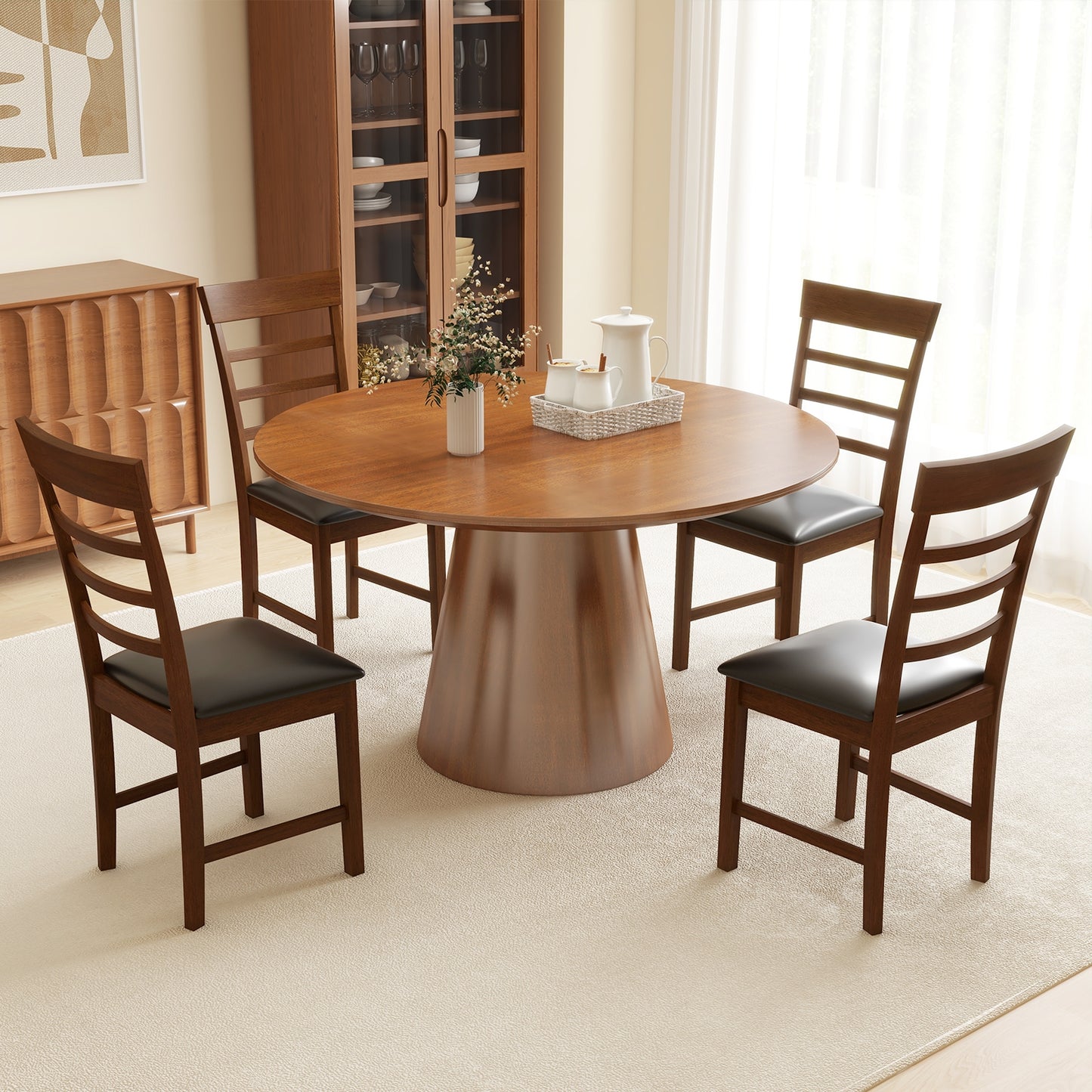 Elegant Wooden Dining Chairs Set of 2 with Rubber Wood Frame and PU Leather Upholstery
