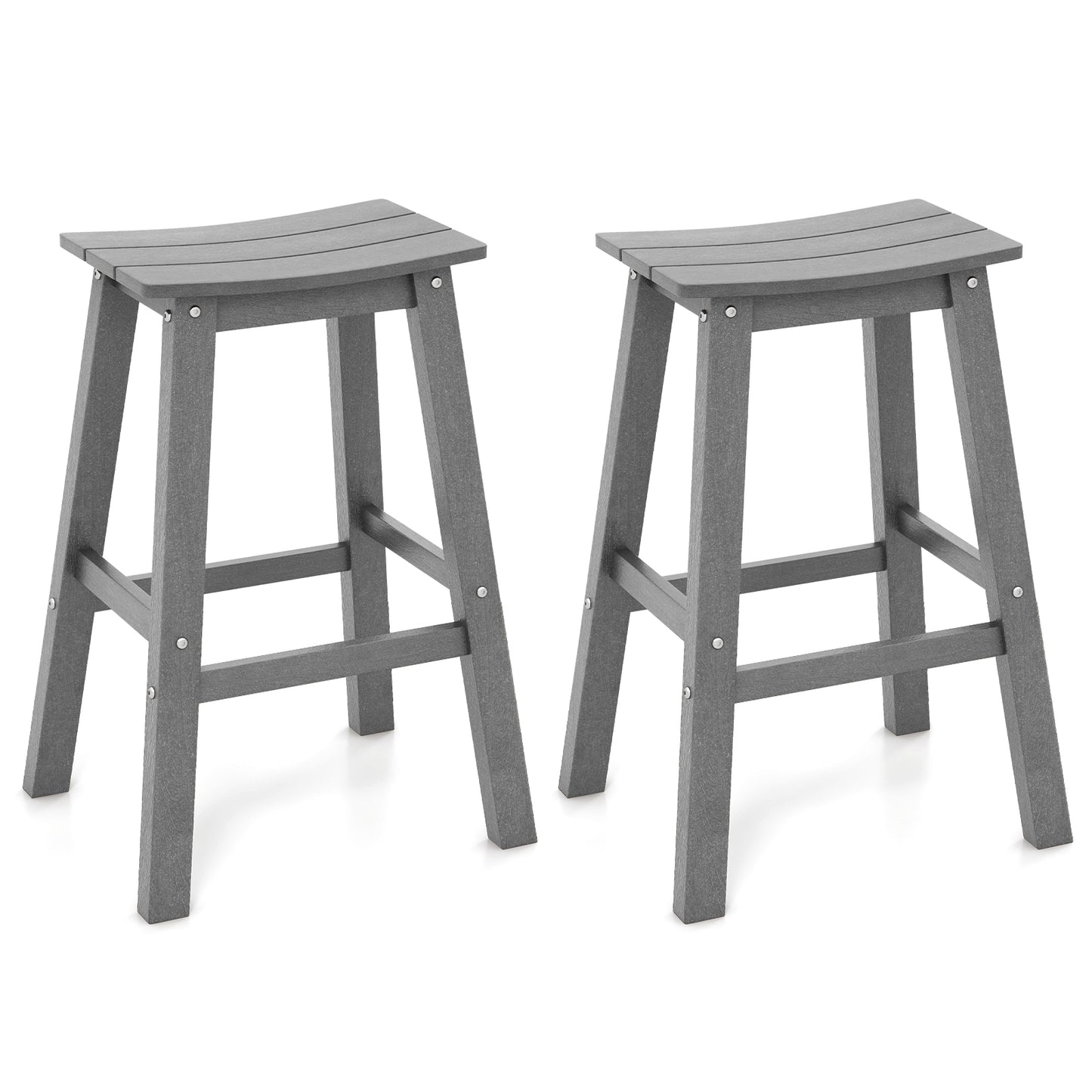Outdoor Saddle Bar Stools Set of 2, 29 Inch HDPE Armless Patio Seating with Footrest, Grey Finish