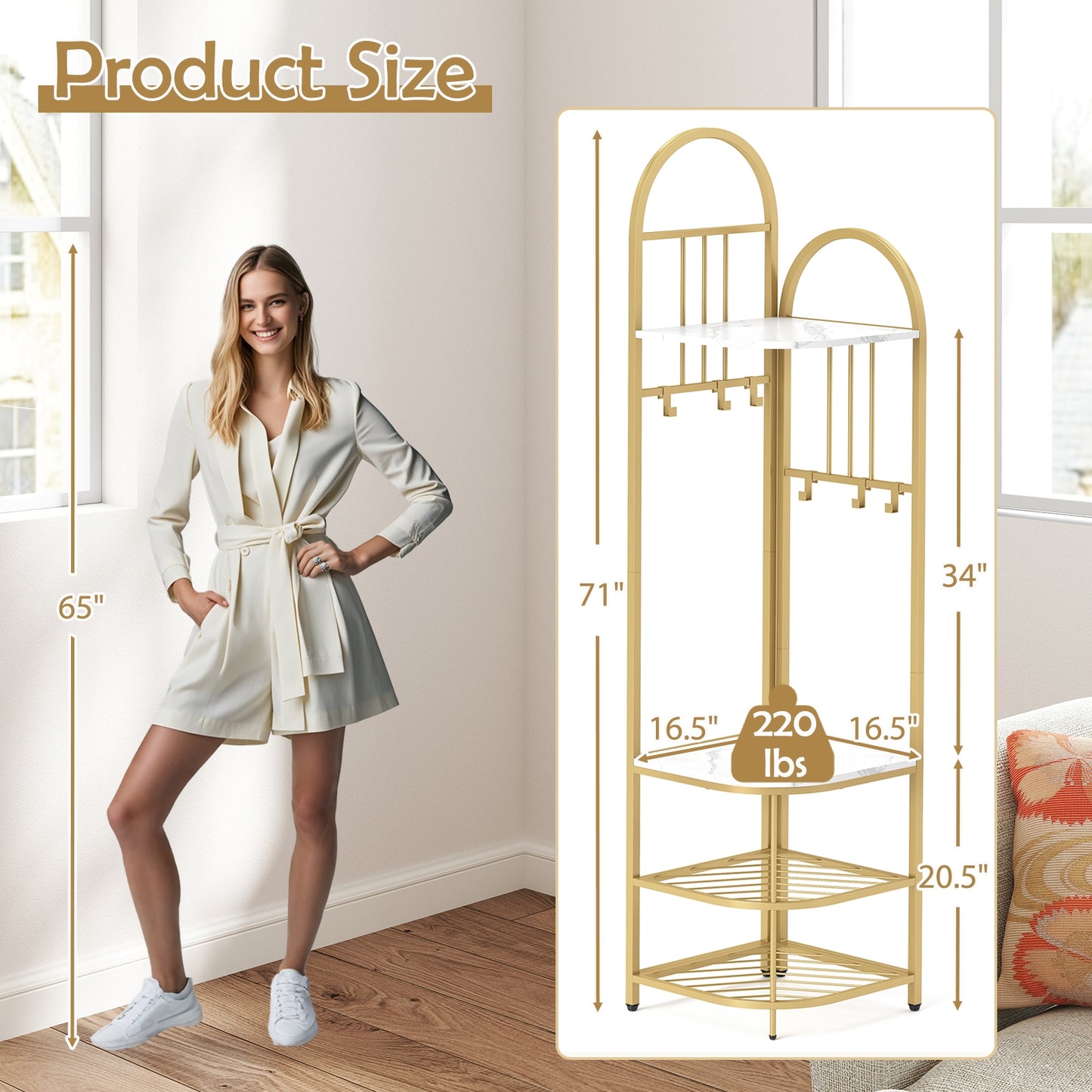 4-in-1 Corner Hall Tree with Coat Rack Shoe Storage Bench and Top Shelf - White