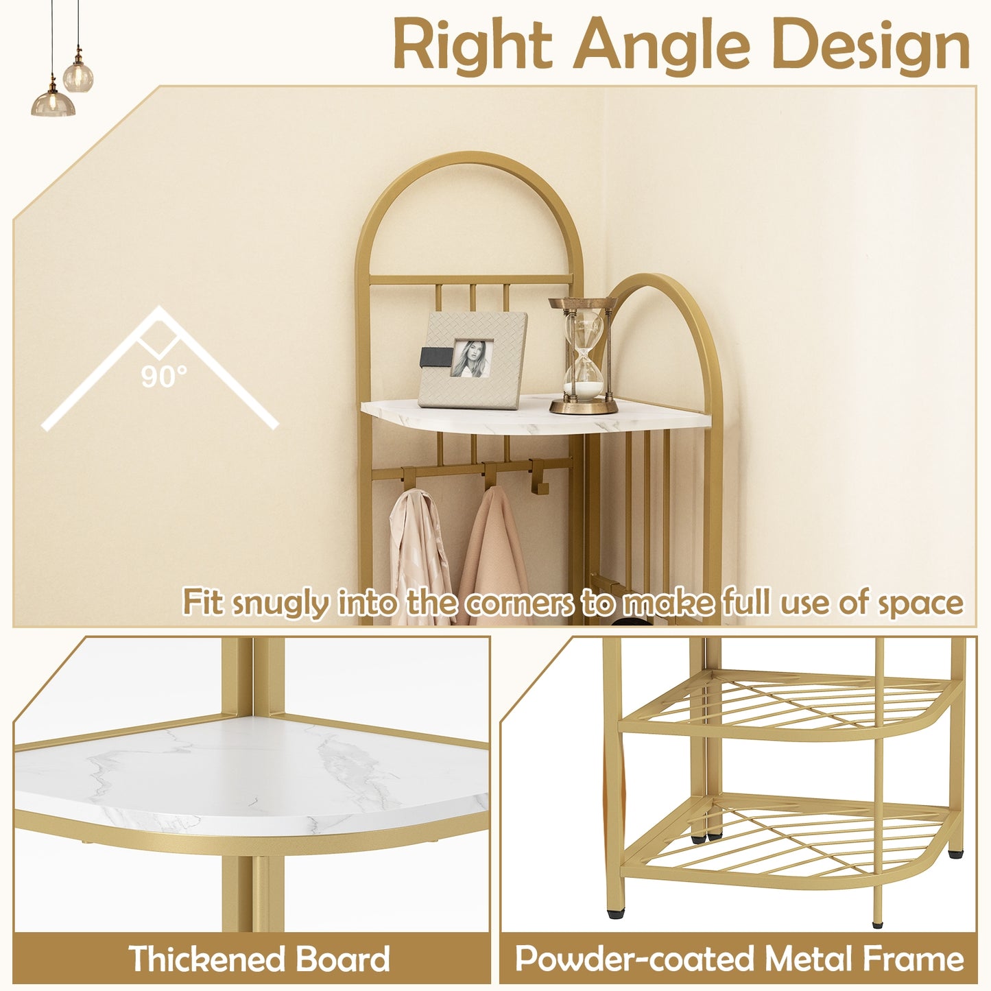 4-in-1 Corner Hall Tree with Coat Rack Shoe Storage Bench and Top Shelf - White