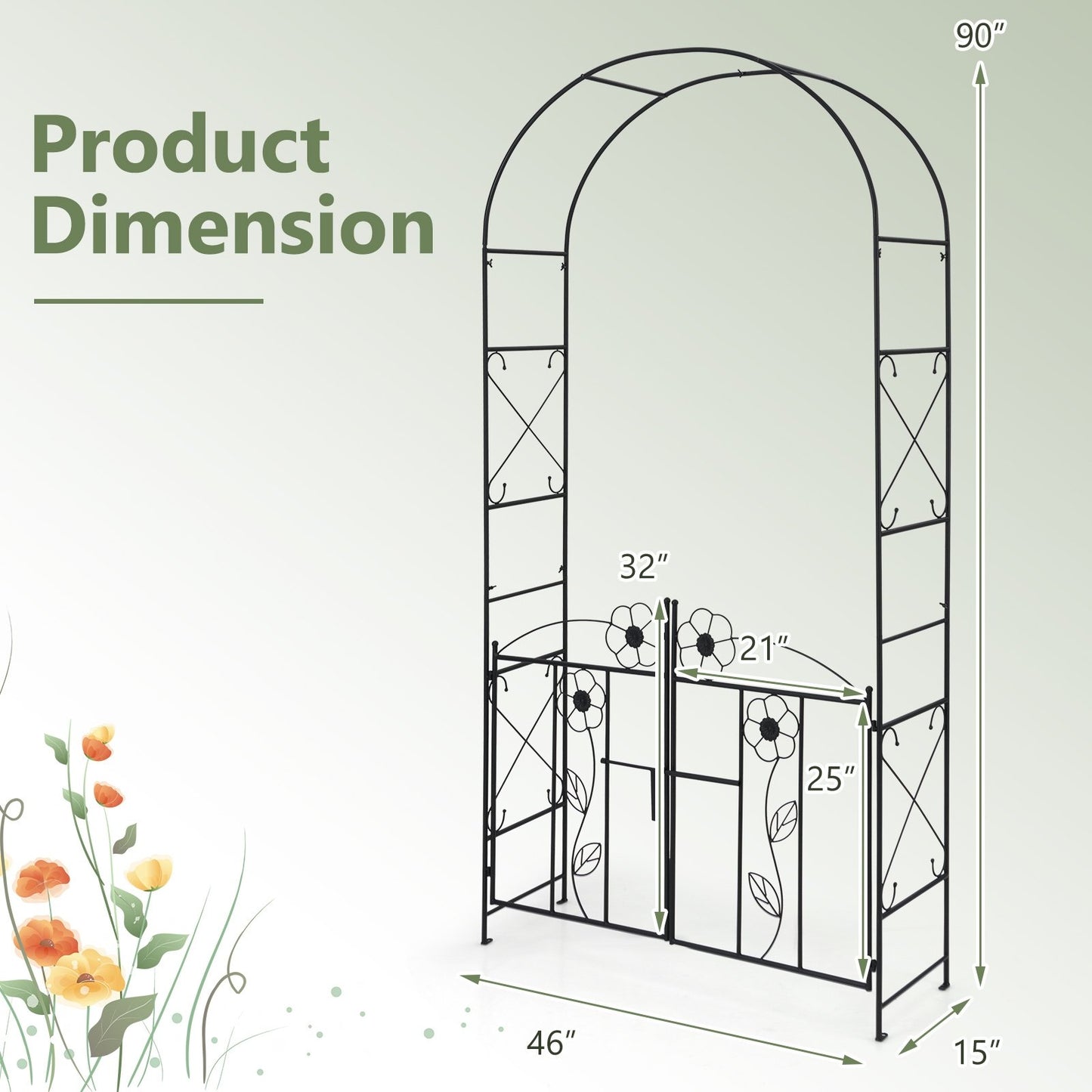 Multifunctional Garden Arbor with Gate, Trellis & Latch for Outdoor Lawn and Garden