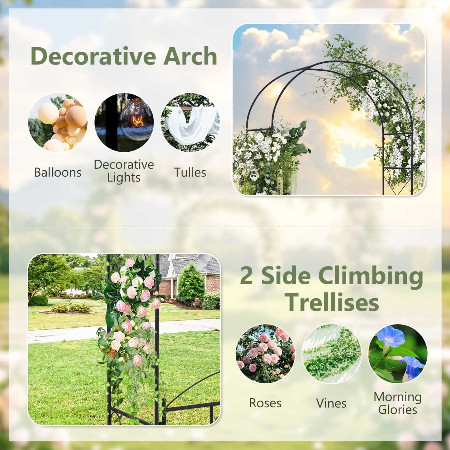 Multifunctional Garden Arbor with Gate, Trellis & Latch for Outdoor Lawn and Garden