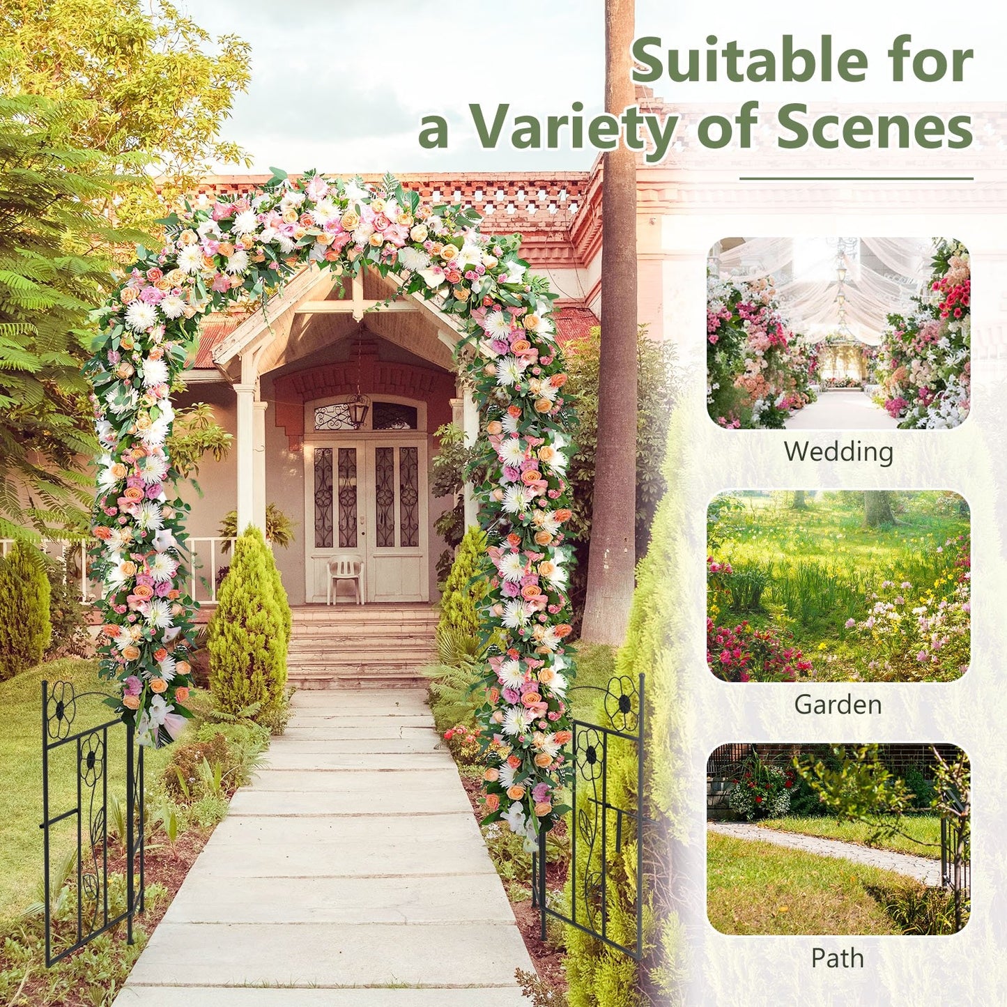 Multifunctional Garden Arbor with Gate, Trellis & Latch for Outdoor Lawn and Garden