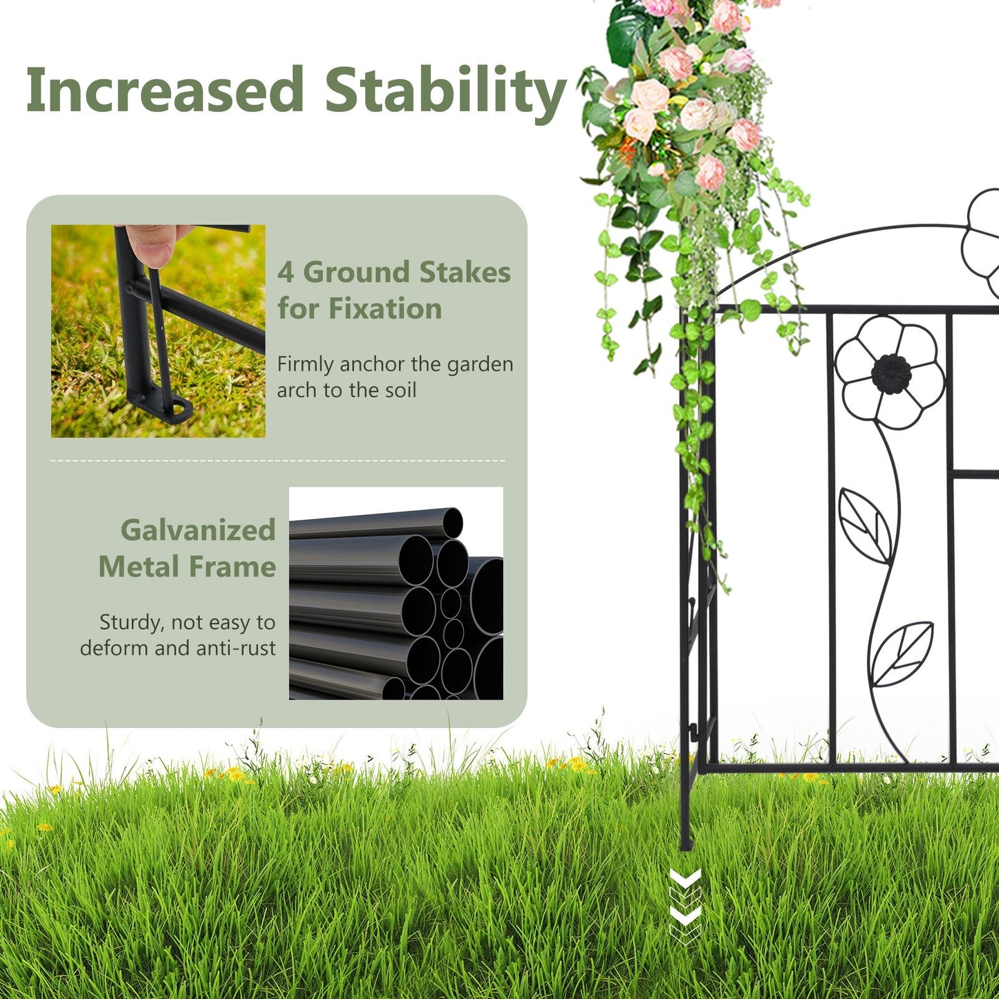 Multifunctional Garden Arbor with Gate, Trellis & Latch for Outdoor Lawn and Garden