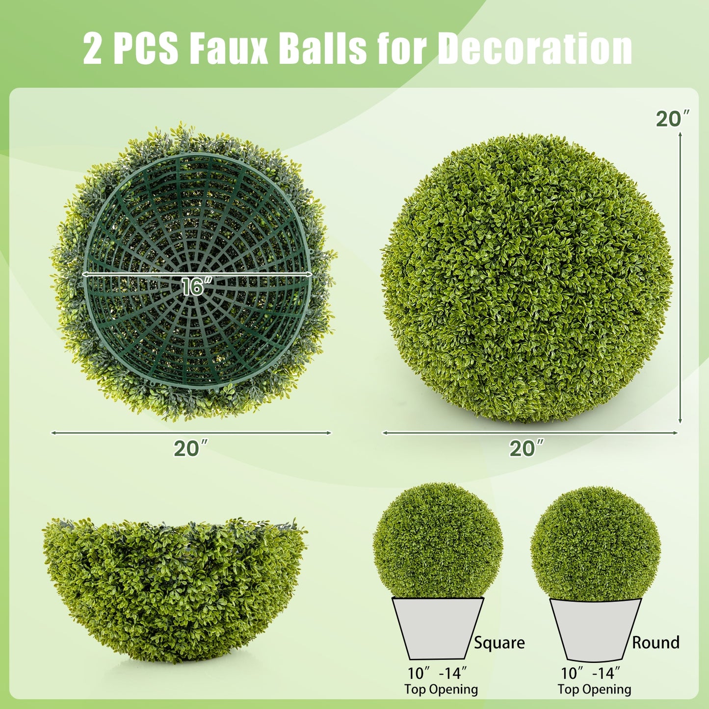 Set of 2 20 Inches Artificial Boxwood Topiary Balls for Outdoor and Indoor Decor