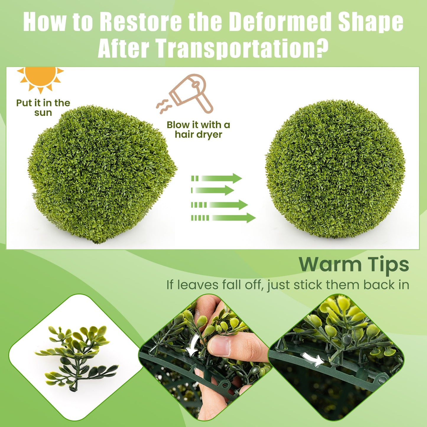 Set of 2 20 Inches Artificial Boxwood Topiary Balls for Outdoor and Indoor Decor
