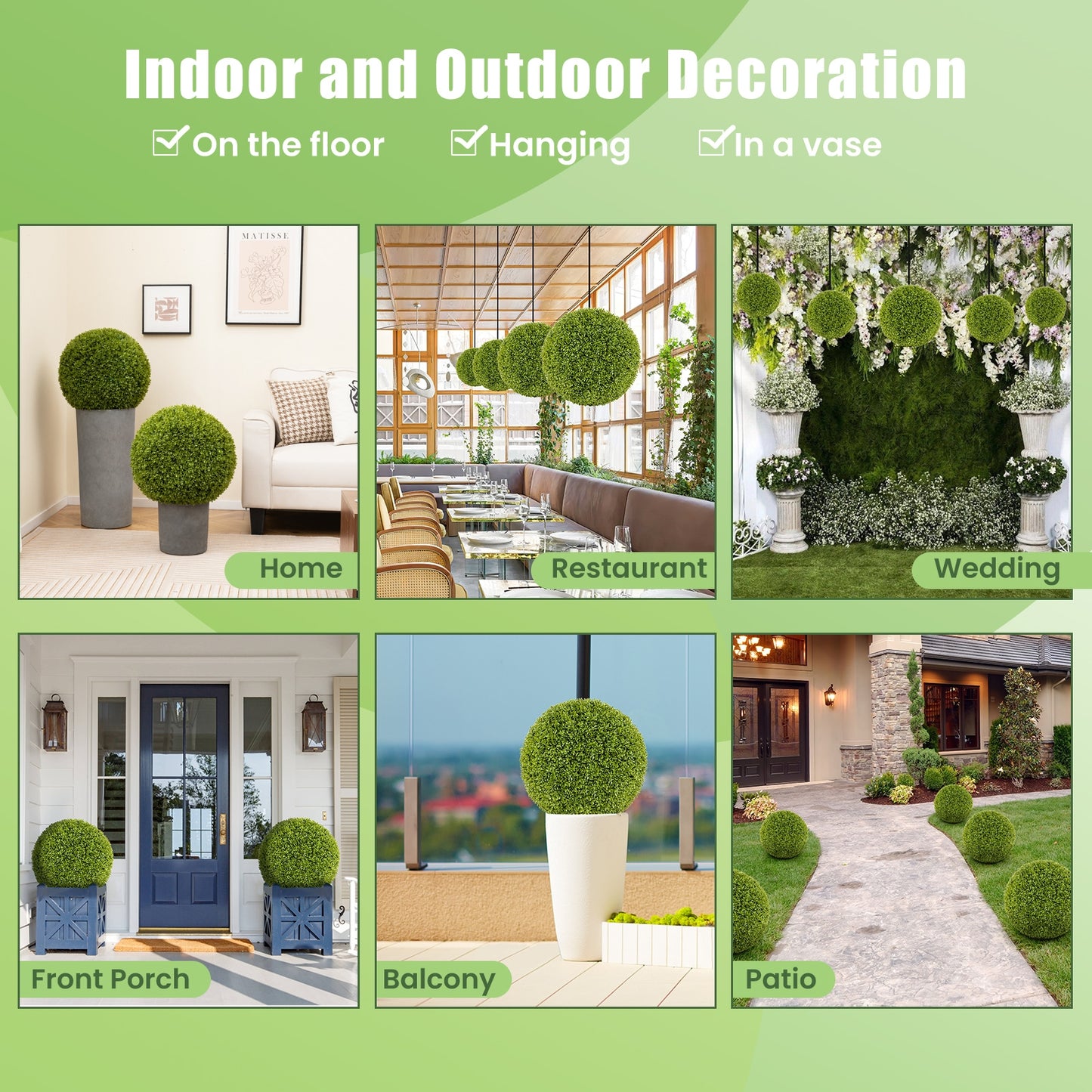 Set of 2 20 Inches Artificial Boxwood Topiary Balls for Outdoor and Indoor Decor