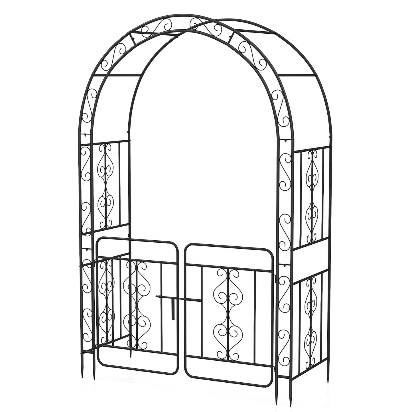 Elegant Garden Arbor with Gate, Crossbars & Ground Stakes