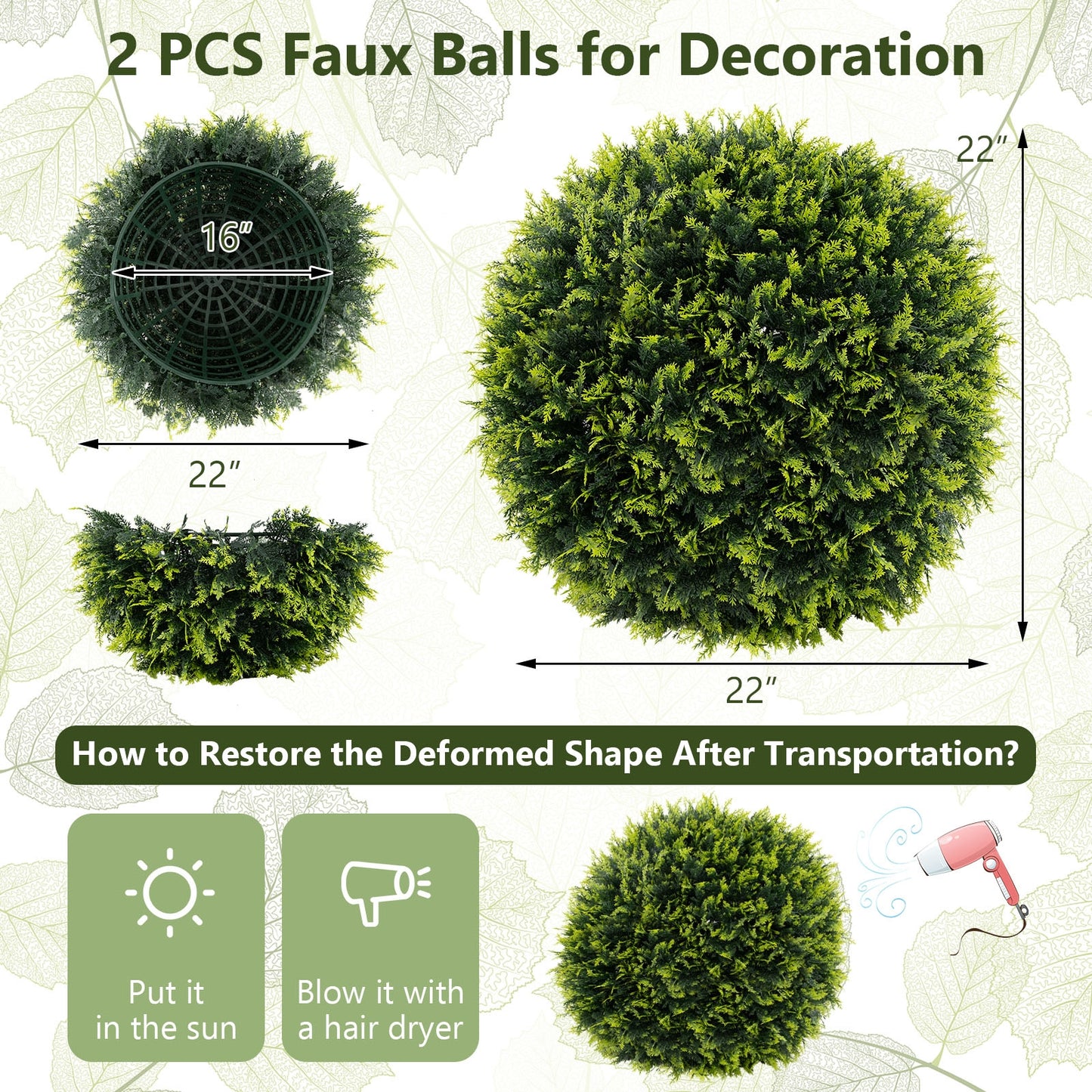 Set of 2 Artificial Cedar Topiary Balls 18/22 Inches for Indoor & Outdoor Decor