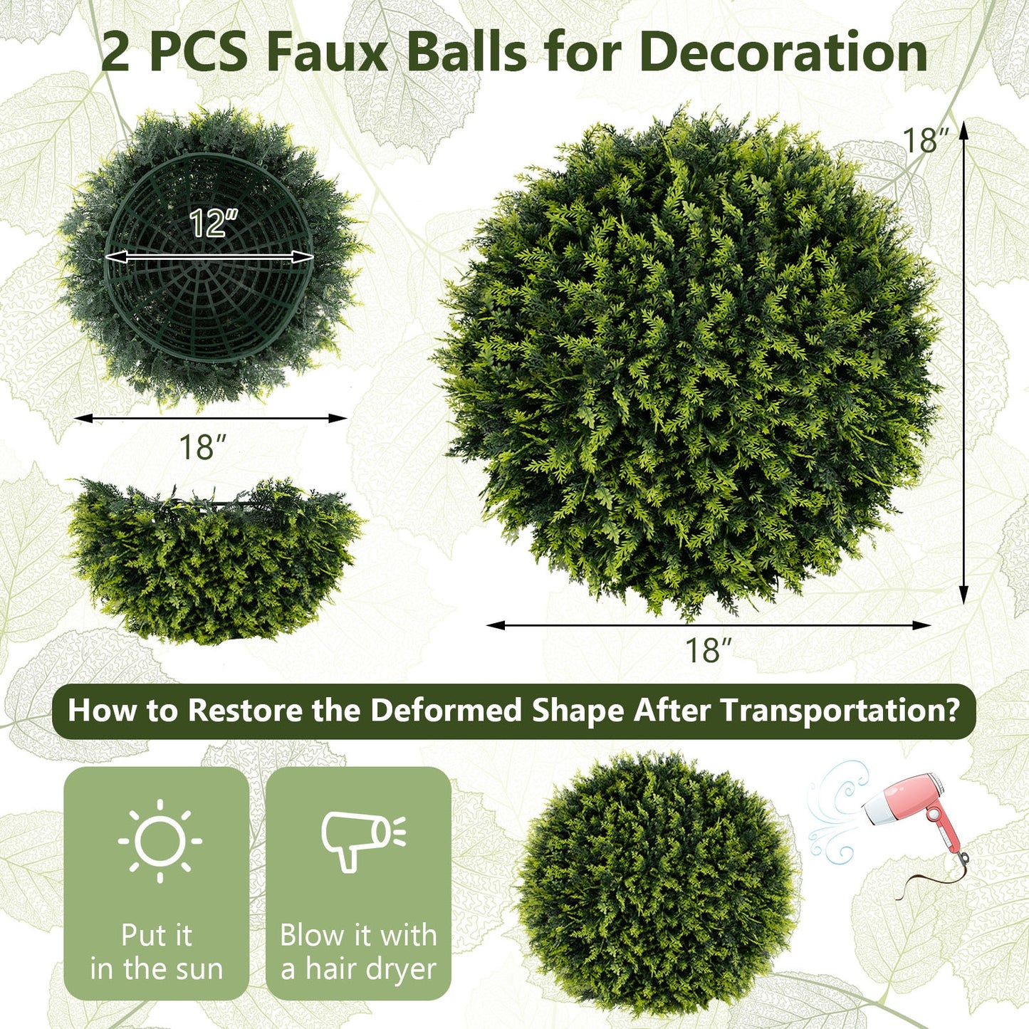 Set of 2 Artificial Cedar Topiary Balls 18/22 Inches for Indoor & Outdoor Decor