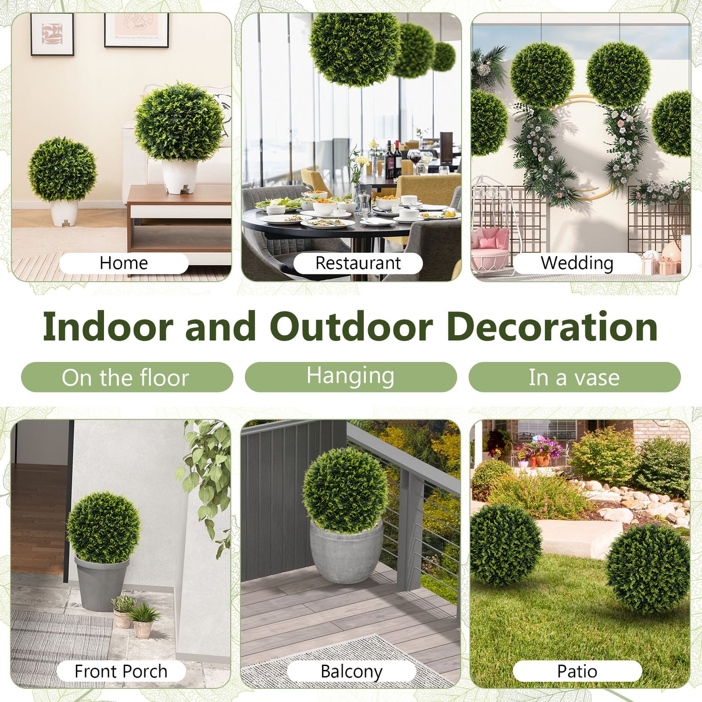 Set of 2 Artificial Cedar Topiary Balls 18/22 Inches for Indoor & Outdoor Decor