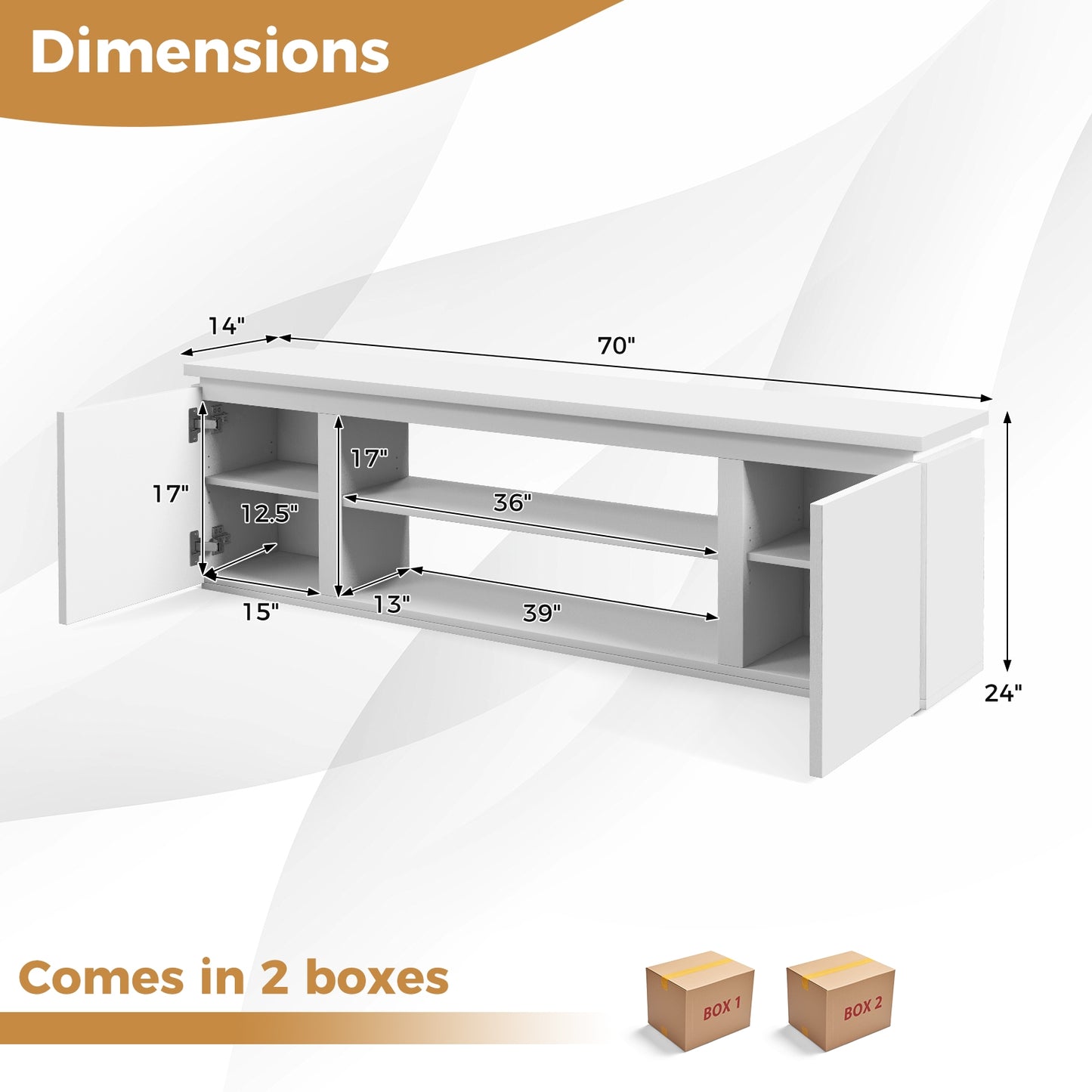 Modern TV Stand with Storage Cabinets Adjustable Shelves and Safety Kits for 80 Inch TVs - White