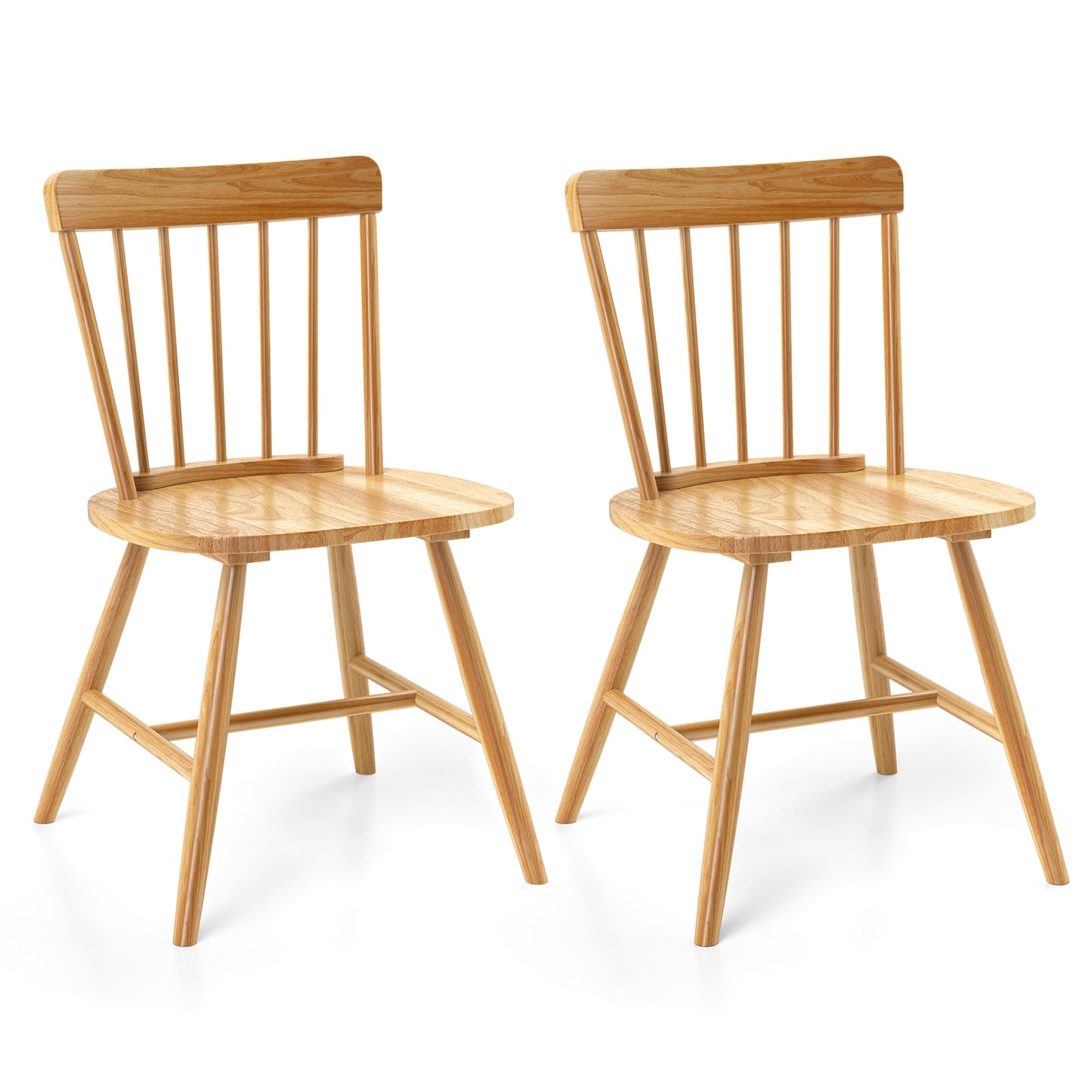 Farmhouse Dining Chairs with Curved Backrest and Rubber Wood Frame Set of 2 Natural