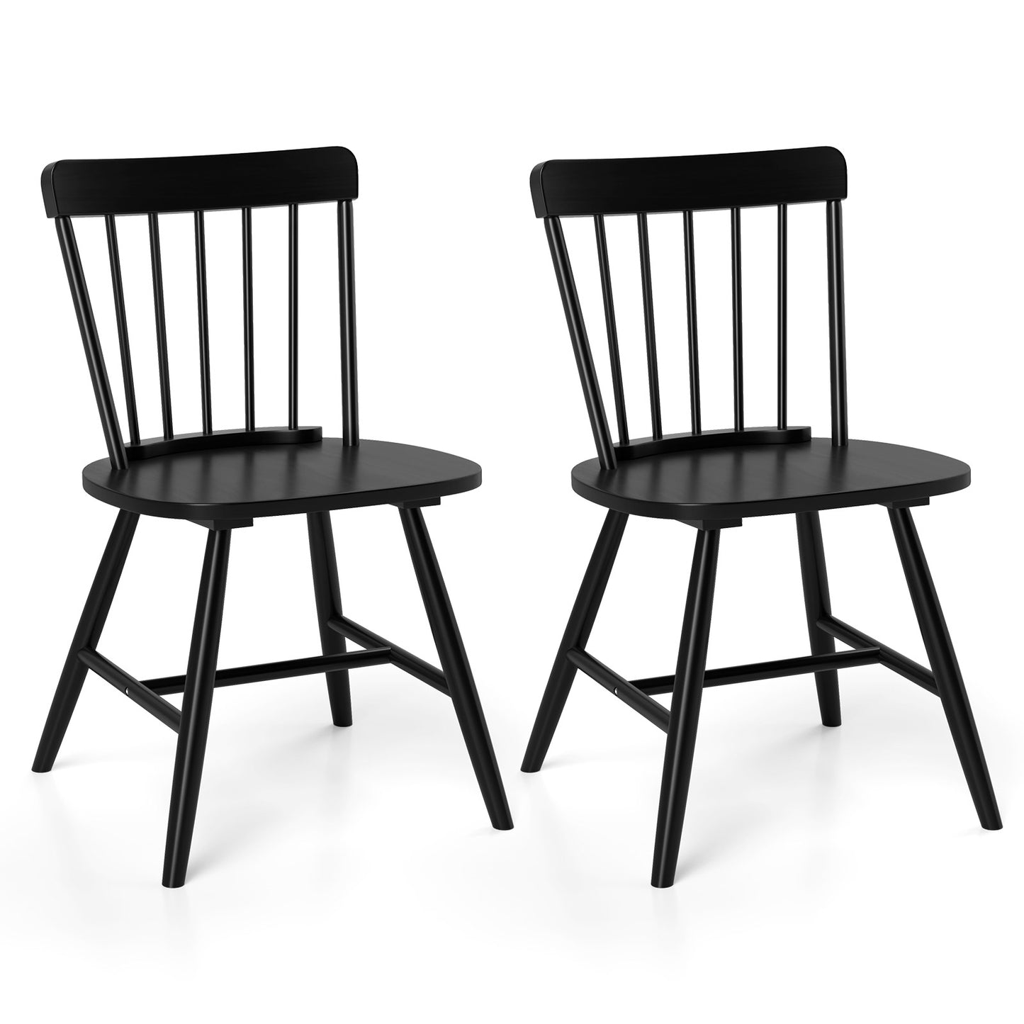 Farmhouse Dining Chairs with Curved Backrest and Rubber Wood Frame Set of 2 Black