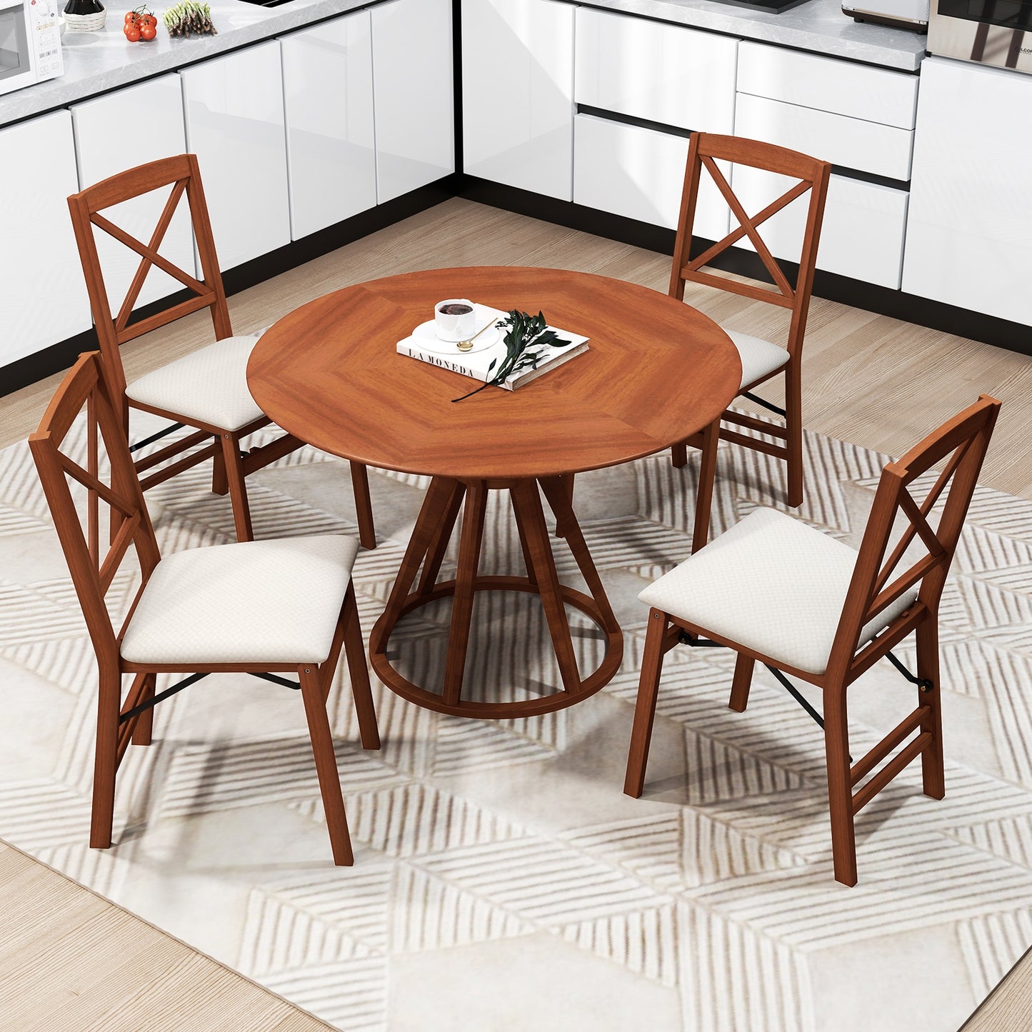 Folding Wooden Dining Chairs with X Backrest and Padded Seat Set of 2