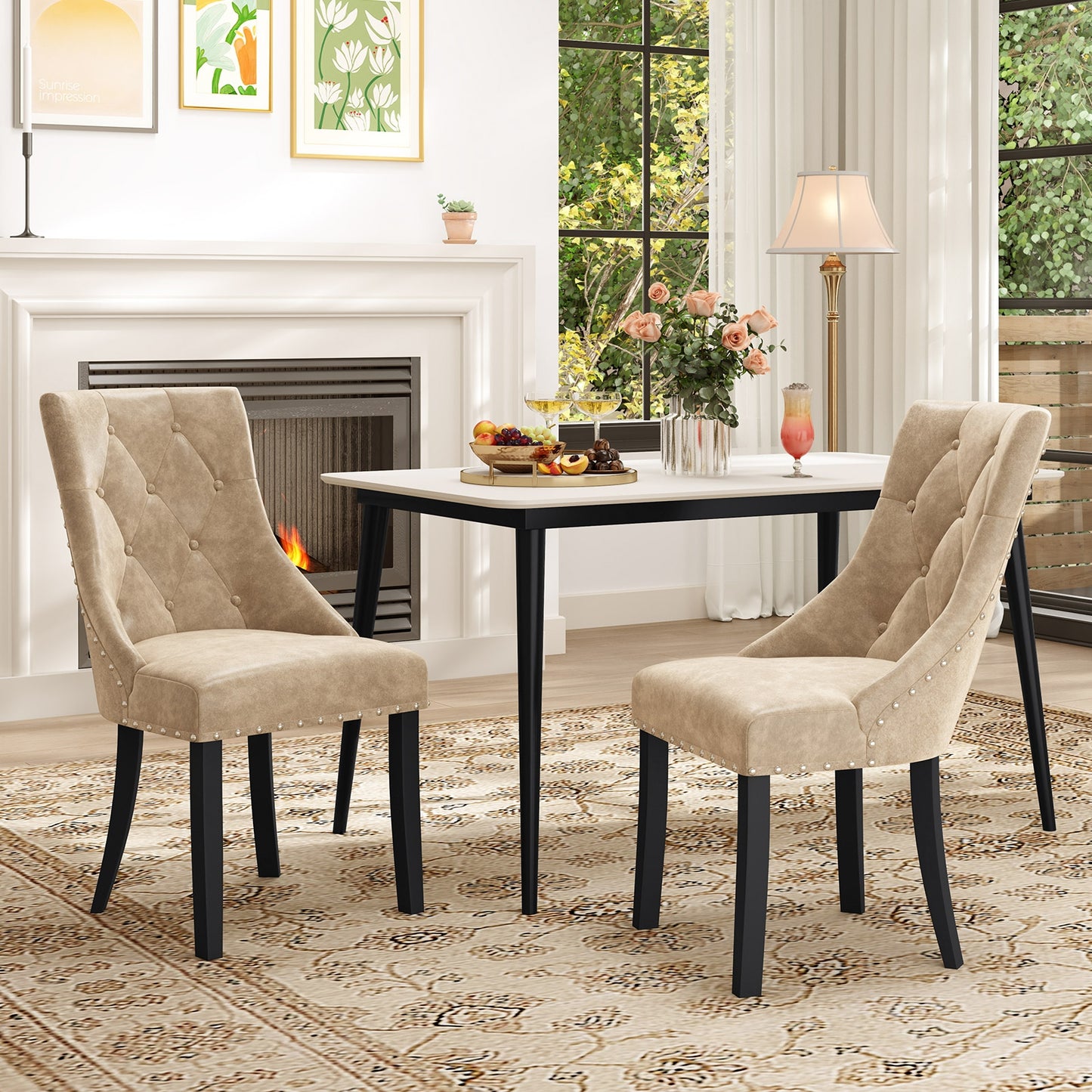 Tufted Wingback Dining Chairs Ergonomic Upholstered Accent Chairs, Set of 2