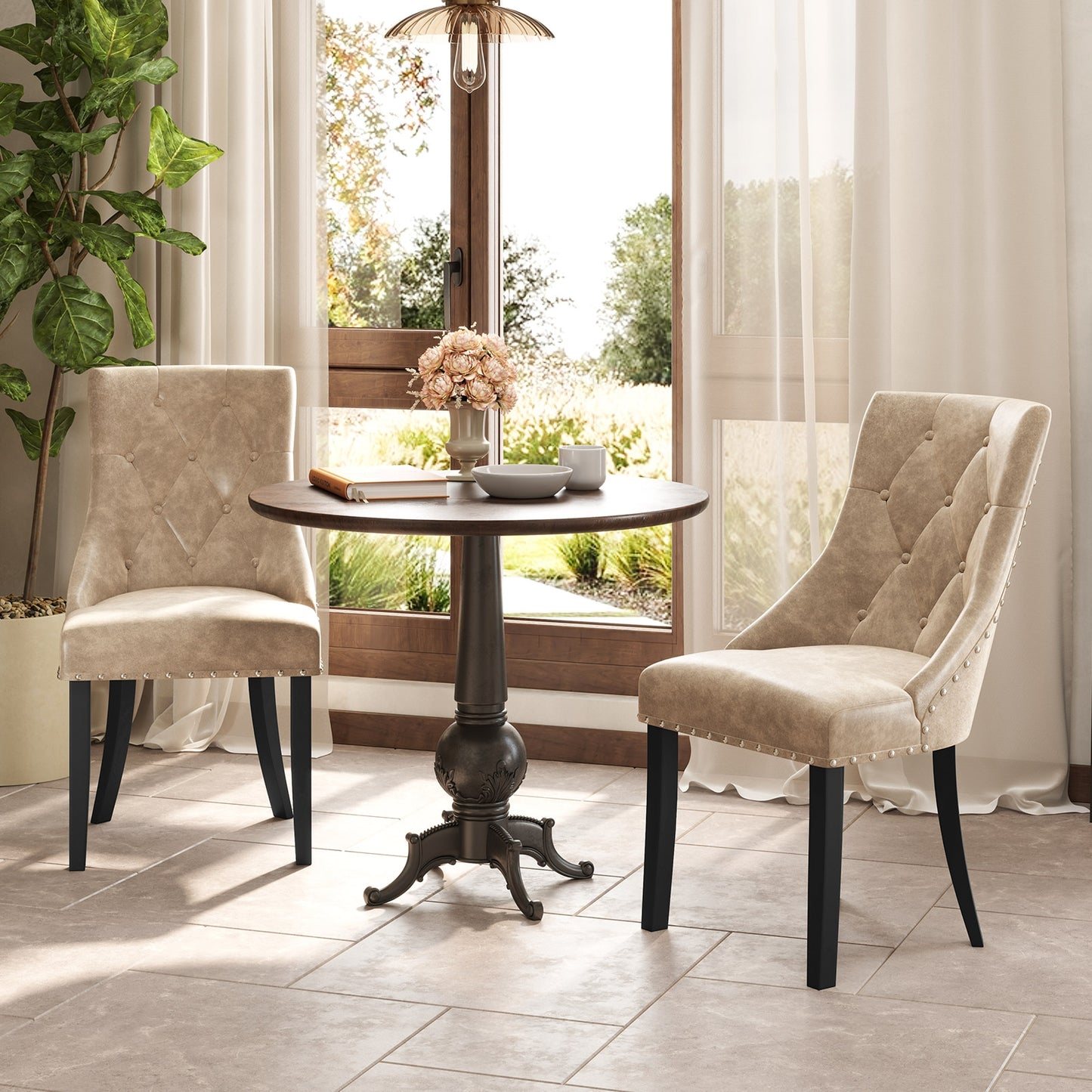 Tufted Wingback Dining Chairs Ergonomic Upholstered Accent Chairs, Set of 2
