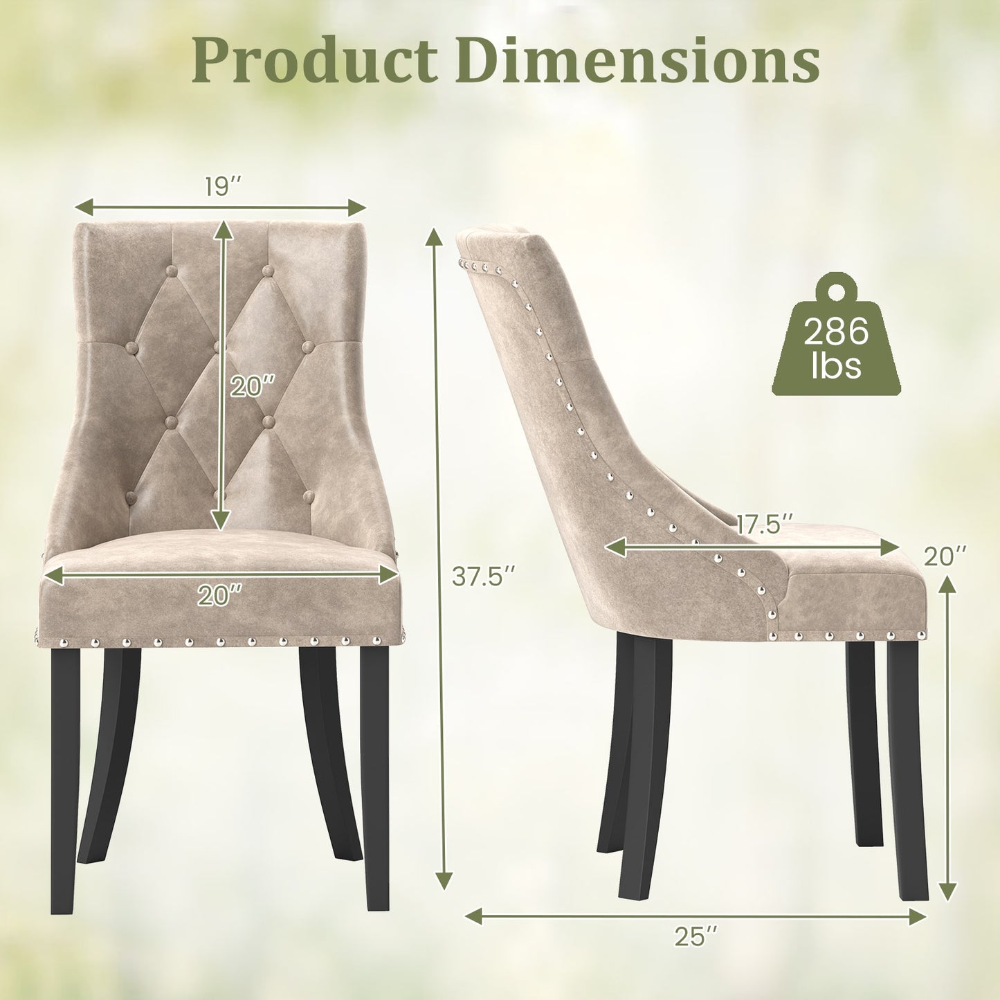 Tufted Wingback Dining Chairs Ergonomic Upholstered Accent Chairs, Set of 2