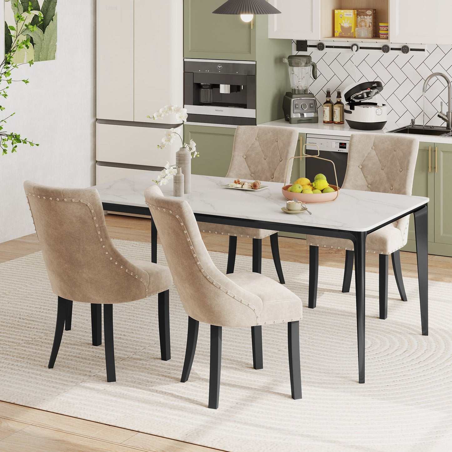 Tufted Wingback Dining Chairs Ergonomic Upholstered Accent Chairs, Set of 2