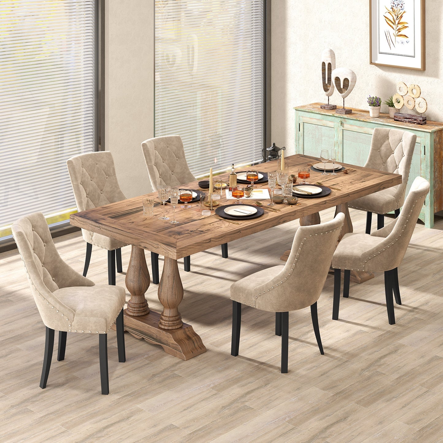 Tufted Wingback Dining Chairs Ergonomic Upholstered Accent Chairs, Set of 2