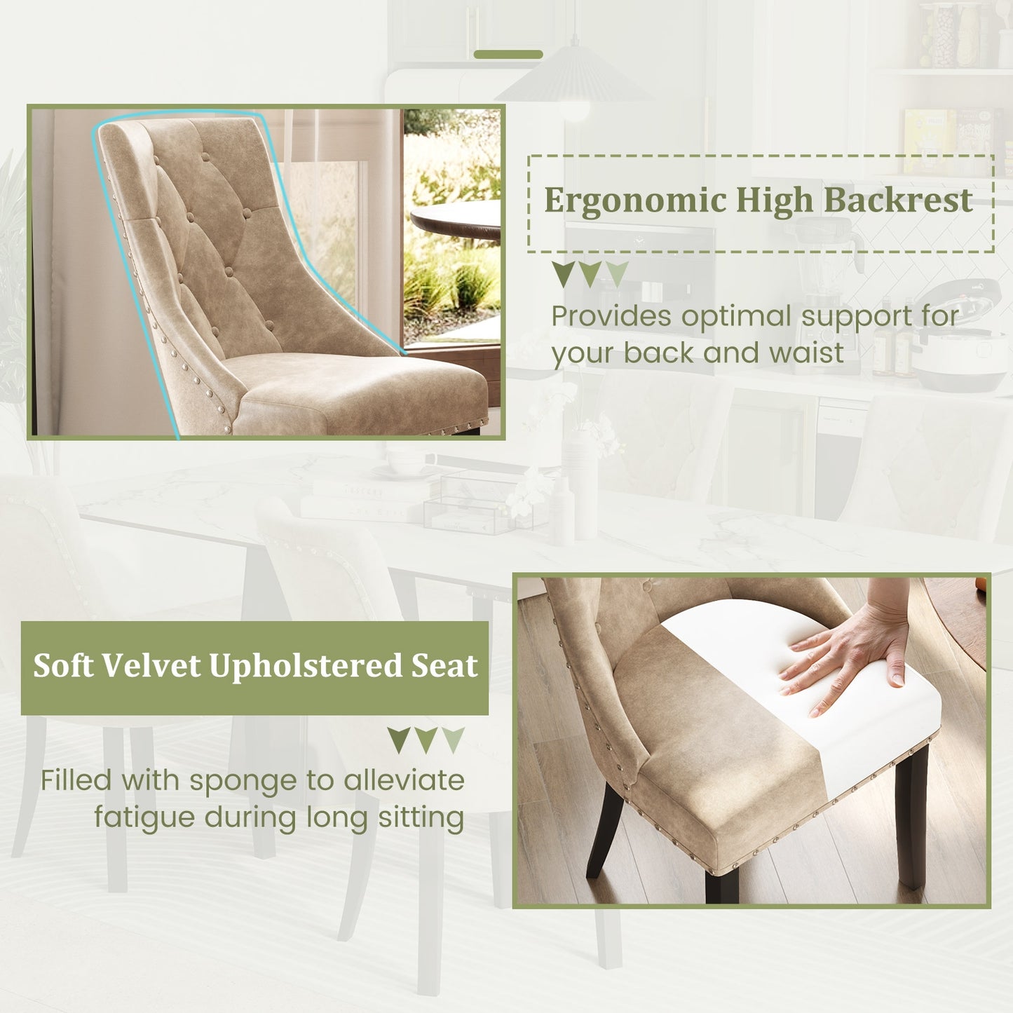 Tufted Wingback Dining Chairs Ergonomic Upholstered Accent Chairs, Set of 2