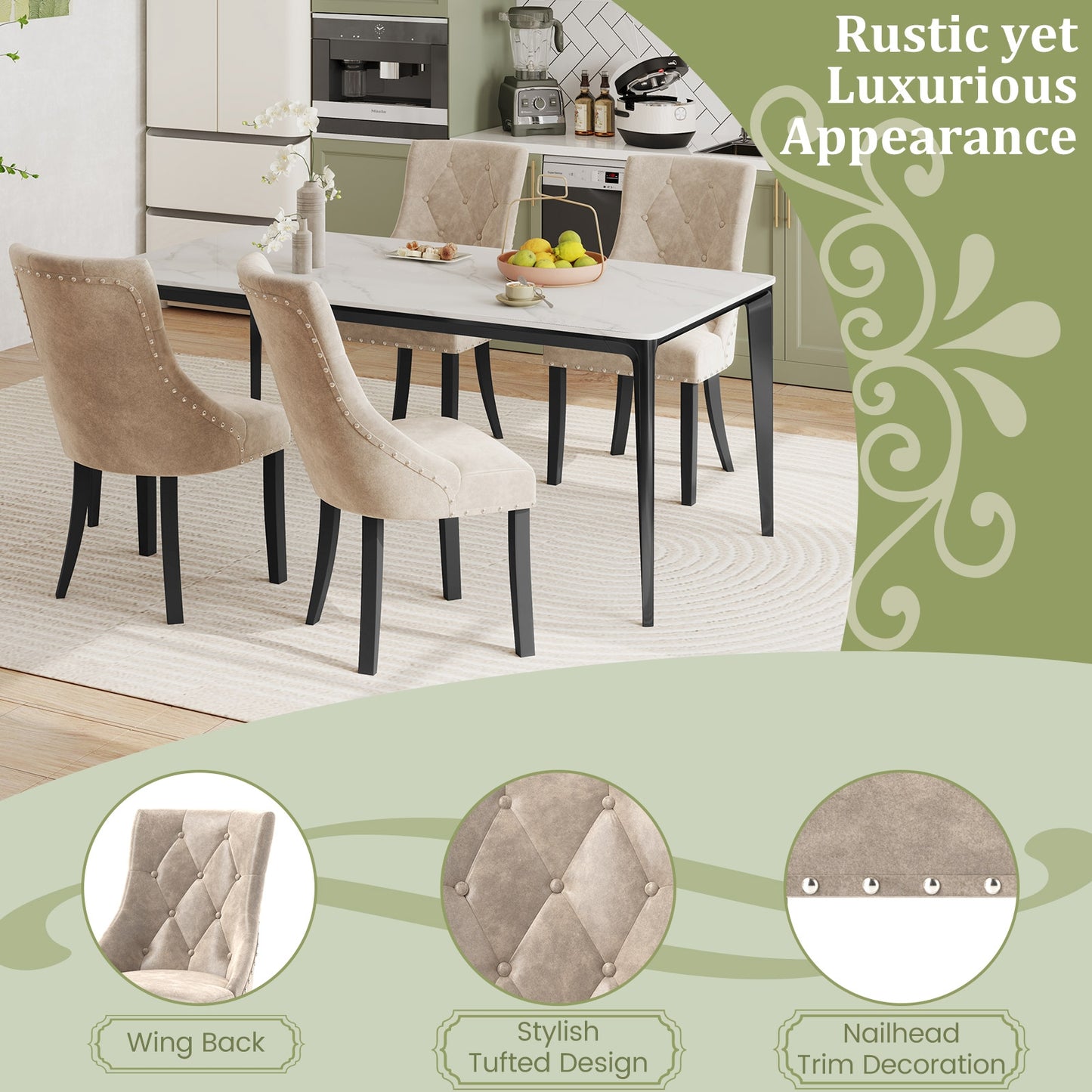 Tufted Wingback Dining Chairs Ergonomic Upholstered Accent Chairs, Set of 2