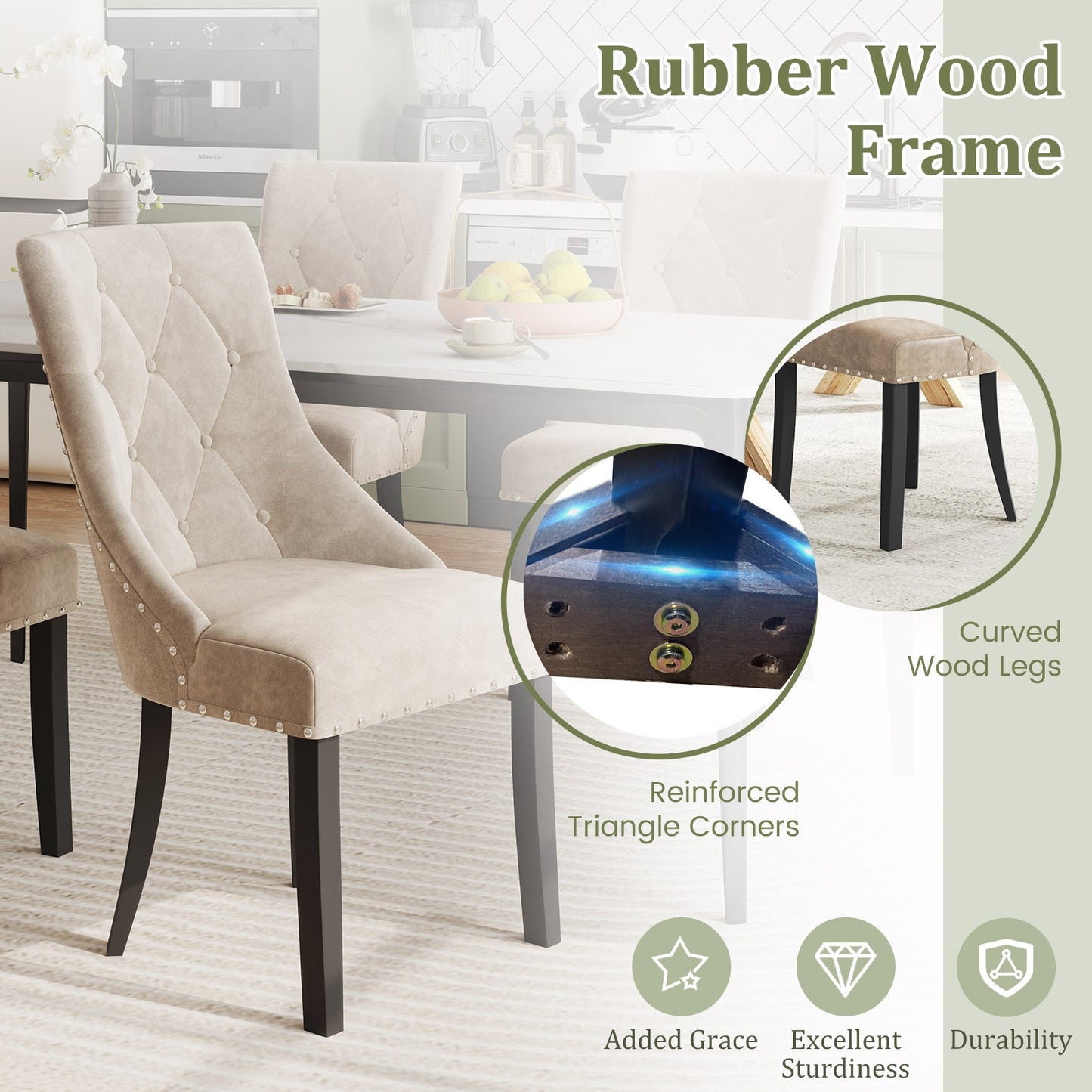 Tufted Wingback Dining Chairs Ergonomic Upholstered Accent Chairs, Set of 2