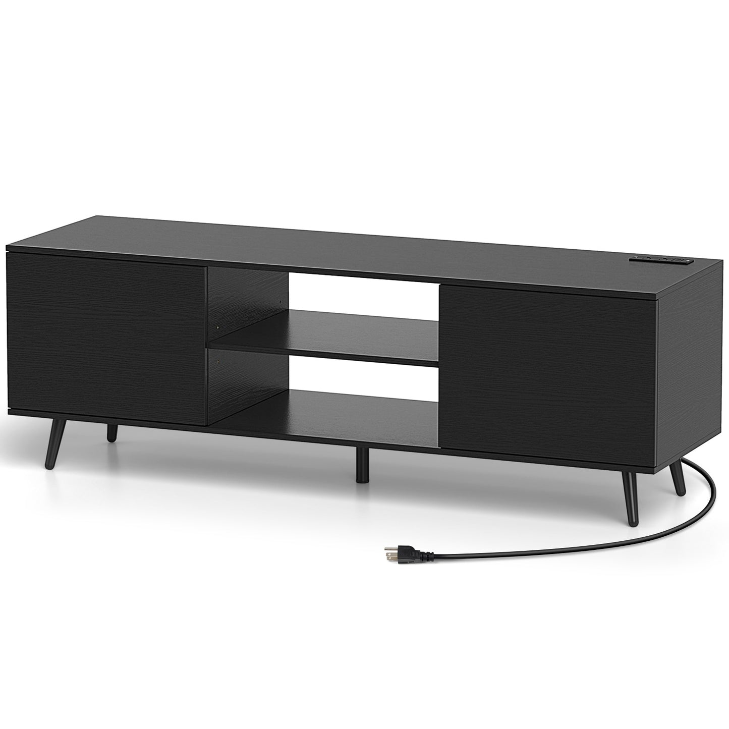 53.5 Inch TV Stand with Built-in Power Outlets Adjustable Shelf and Storage for 60 Inch TVs - Black