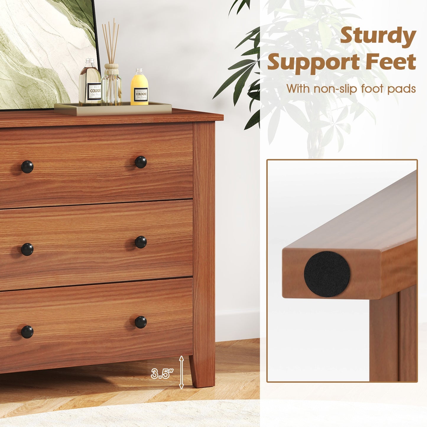 3-Drawer Storage Dresser Chest, Compact Bedside Table with Organizational Drawers – Walnut