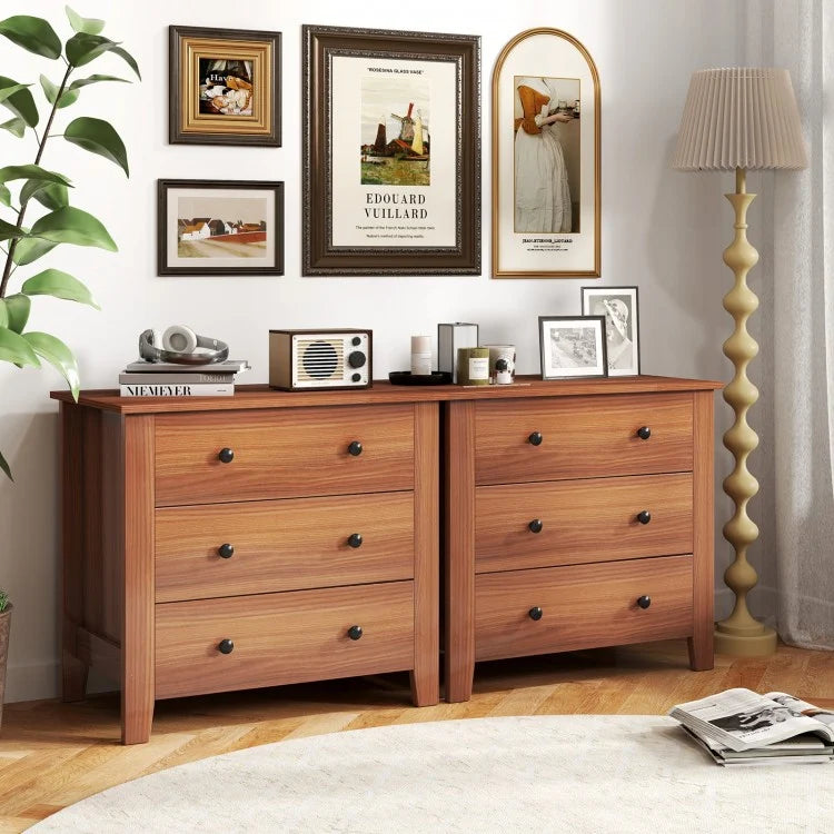 3-Drawer Storage Dresser Chest, Compact Bedside Table with Organizational Drawers – Walnut