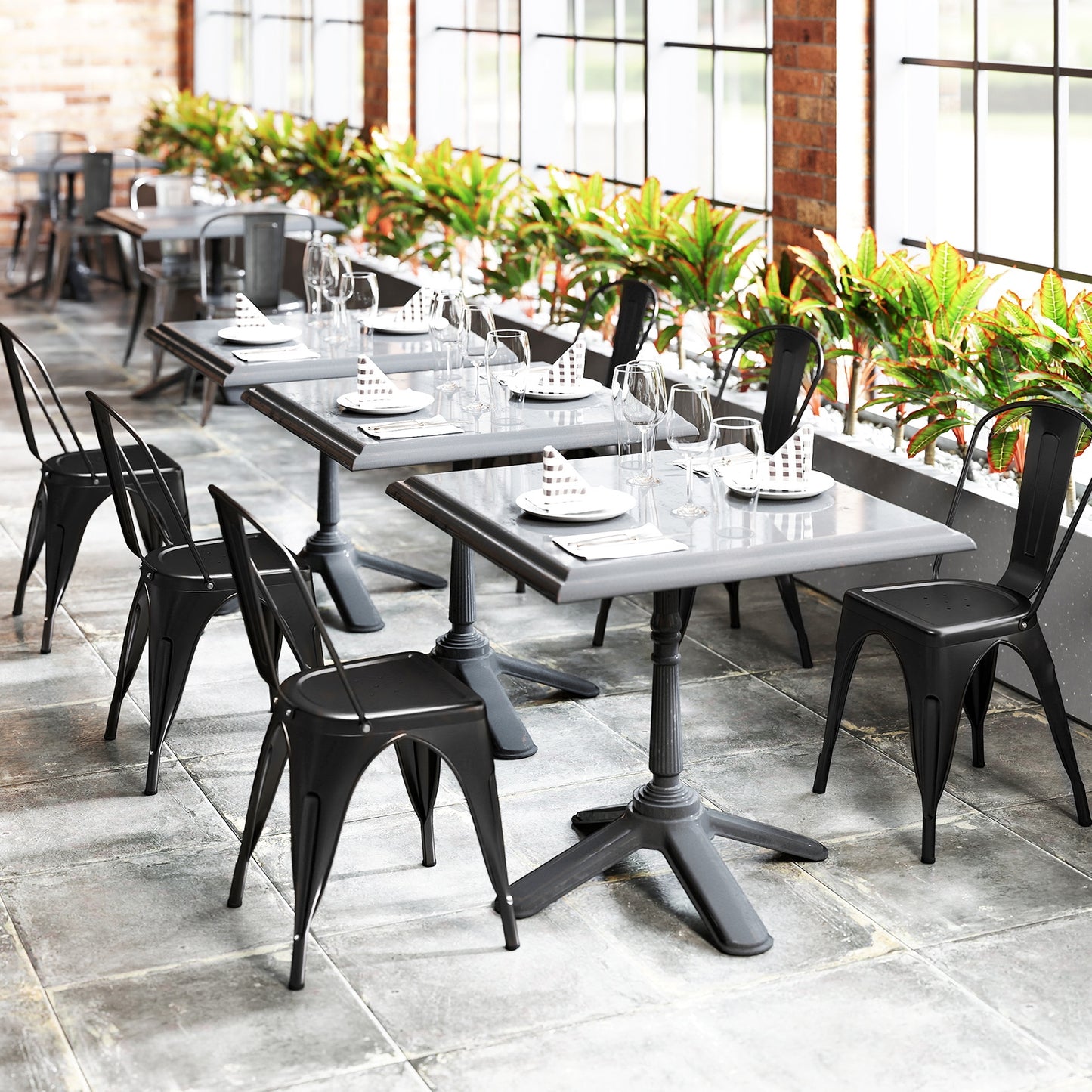 Set of 4 Metal Dining Chairs with Removable Backrest Ergonomic Side Chairs in Black Finish