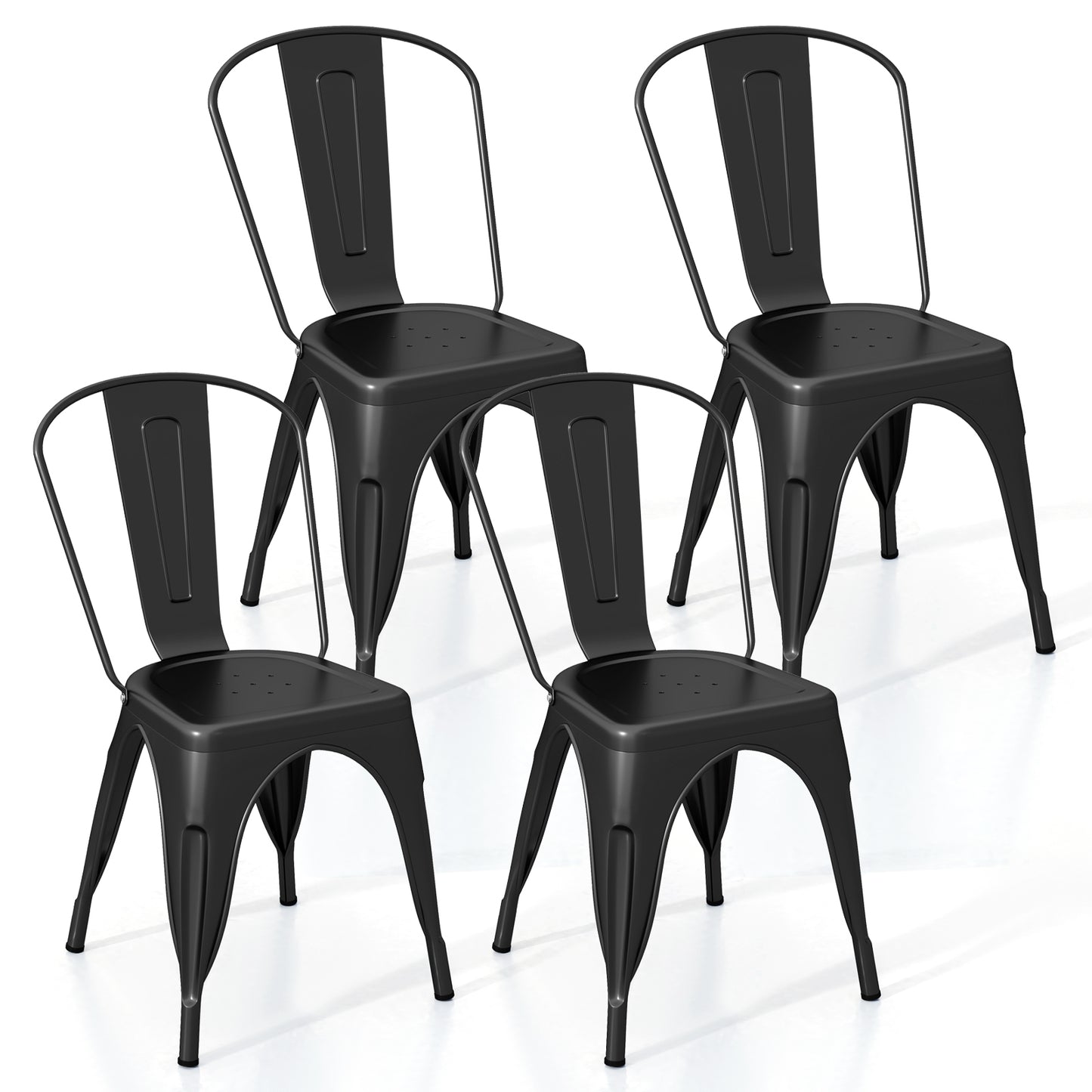 Set of 4 Metal Dining Chairs with Removable Backrest Ergonomic Side Chairs in Black Finish